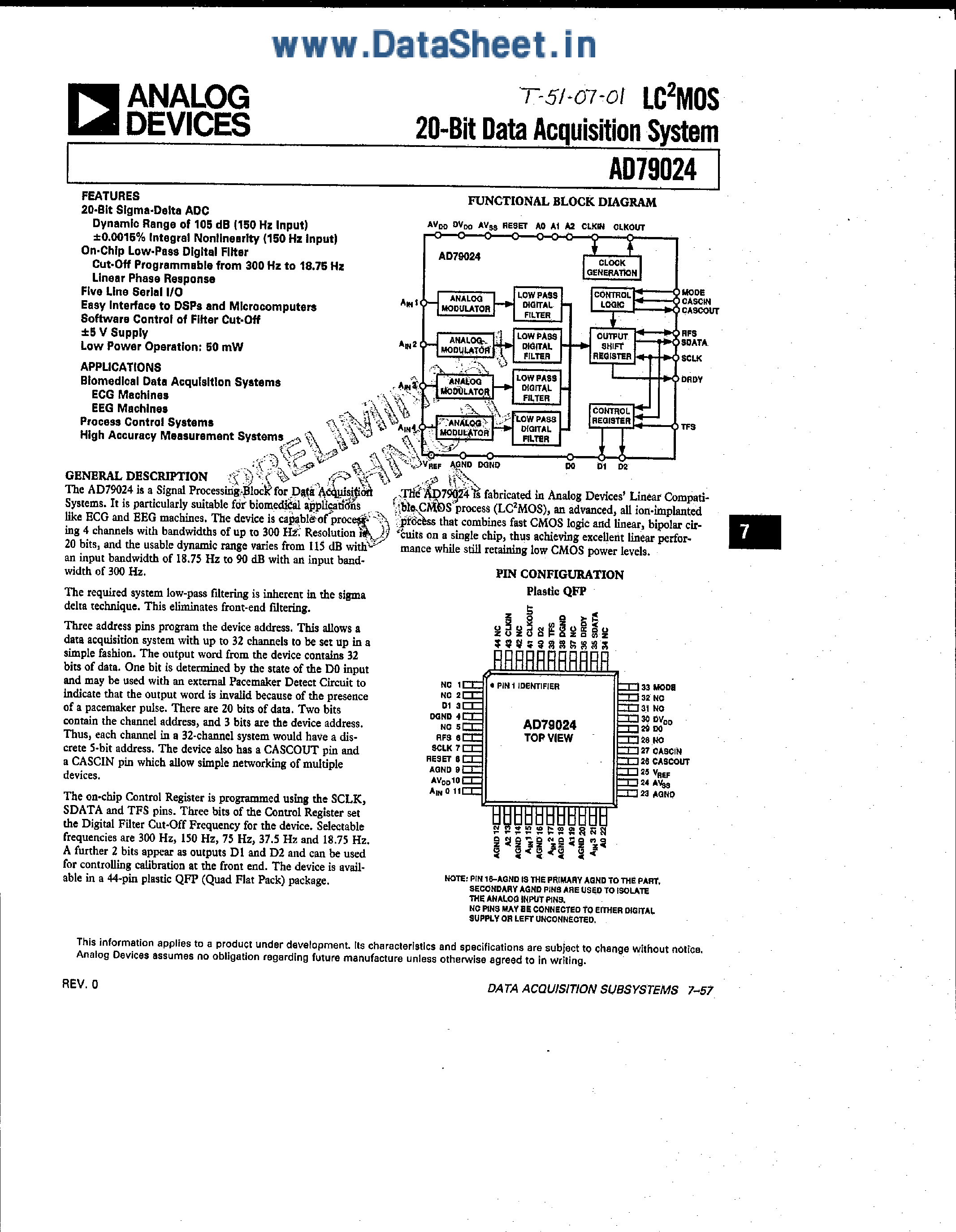 Даташит AD79024 - 20-Bit Data Acquisition System страница 1