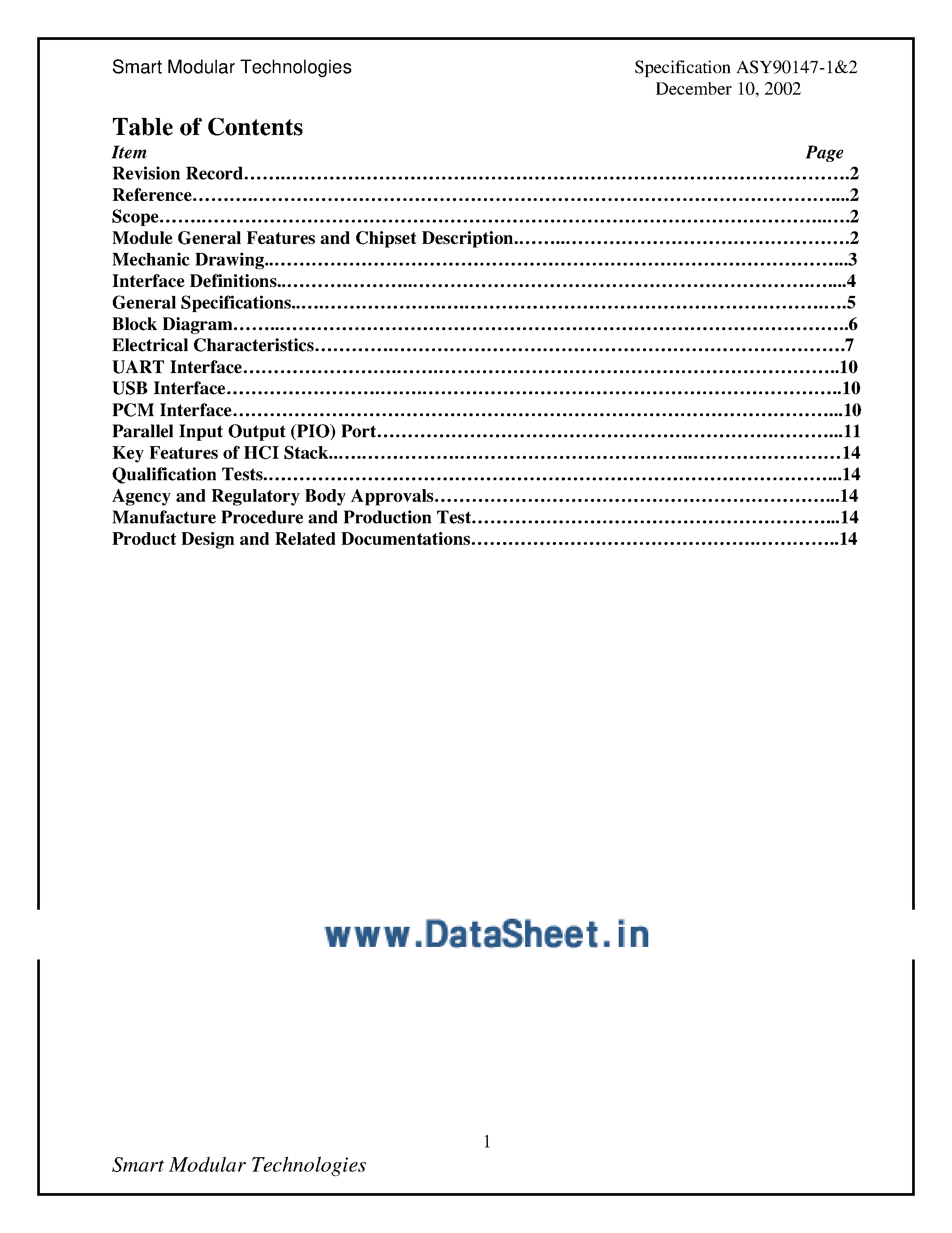 Datasheet ASY90147-x - Bluetooth Mini Module page 2