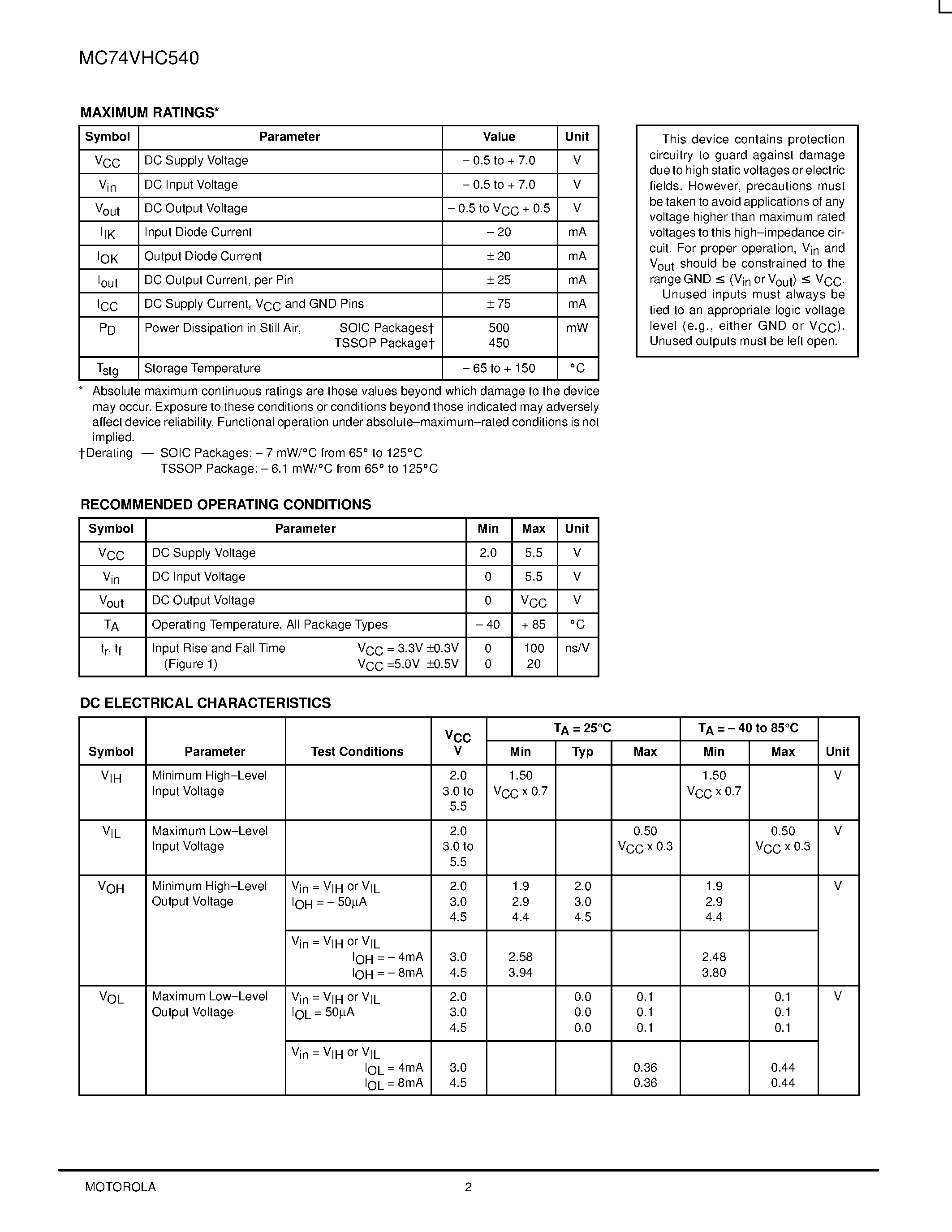 Даташит на микросхему MC74VHC540 страница 2 Даташит MC74VHC540 - Octal Bus Buffer страница 2