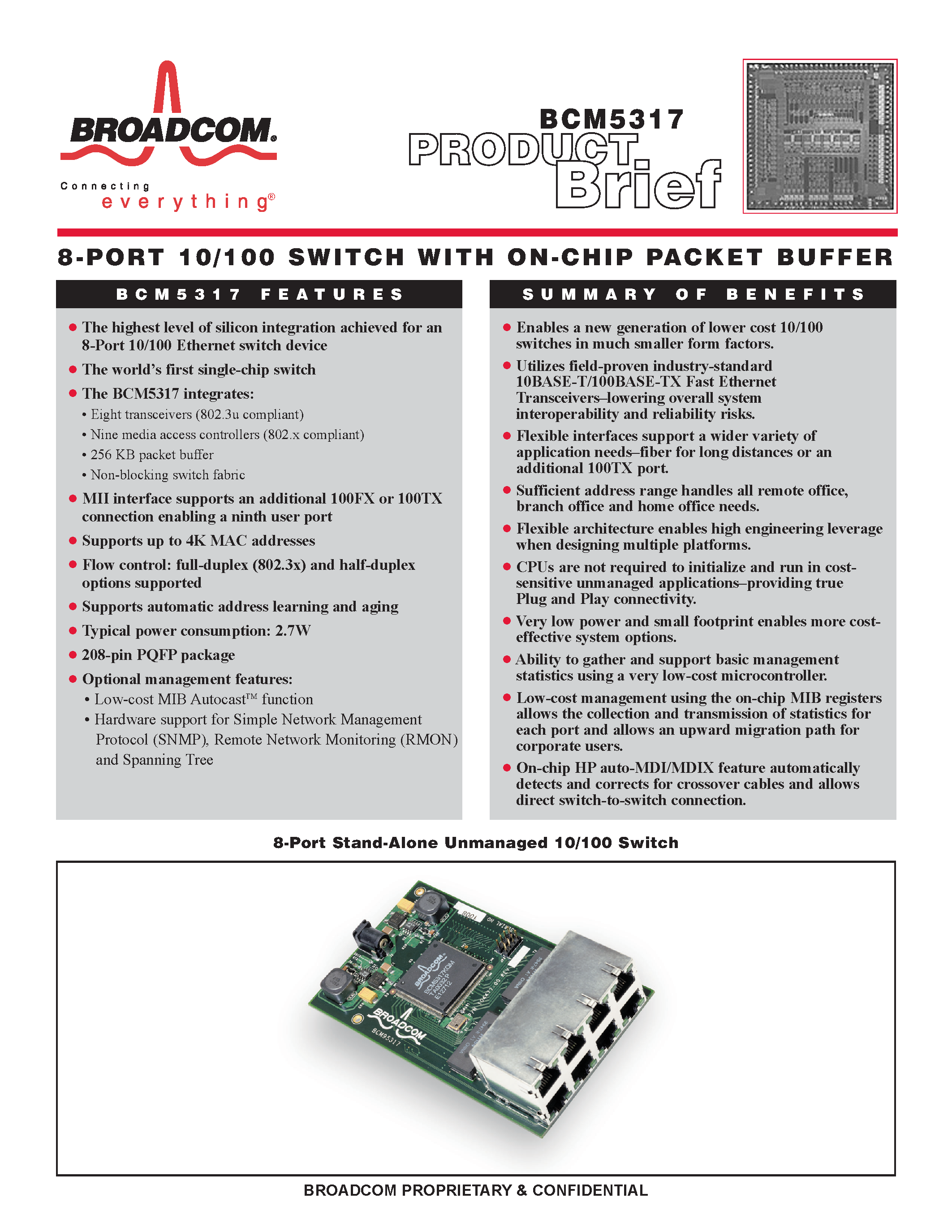 Даташит BCM5317 - 8 PORT 10/100 SWITCH ON CHIP PACKET BUFFER страница 1