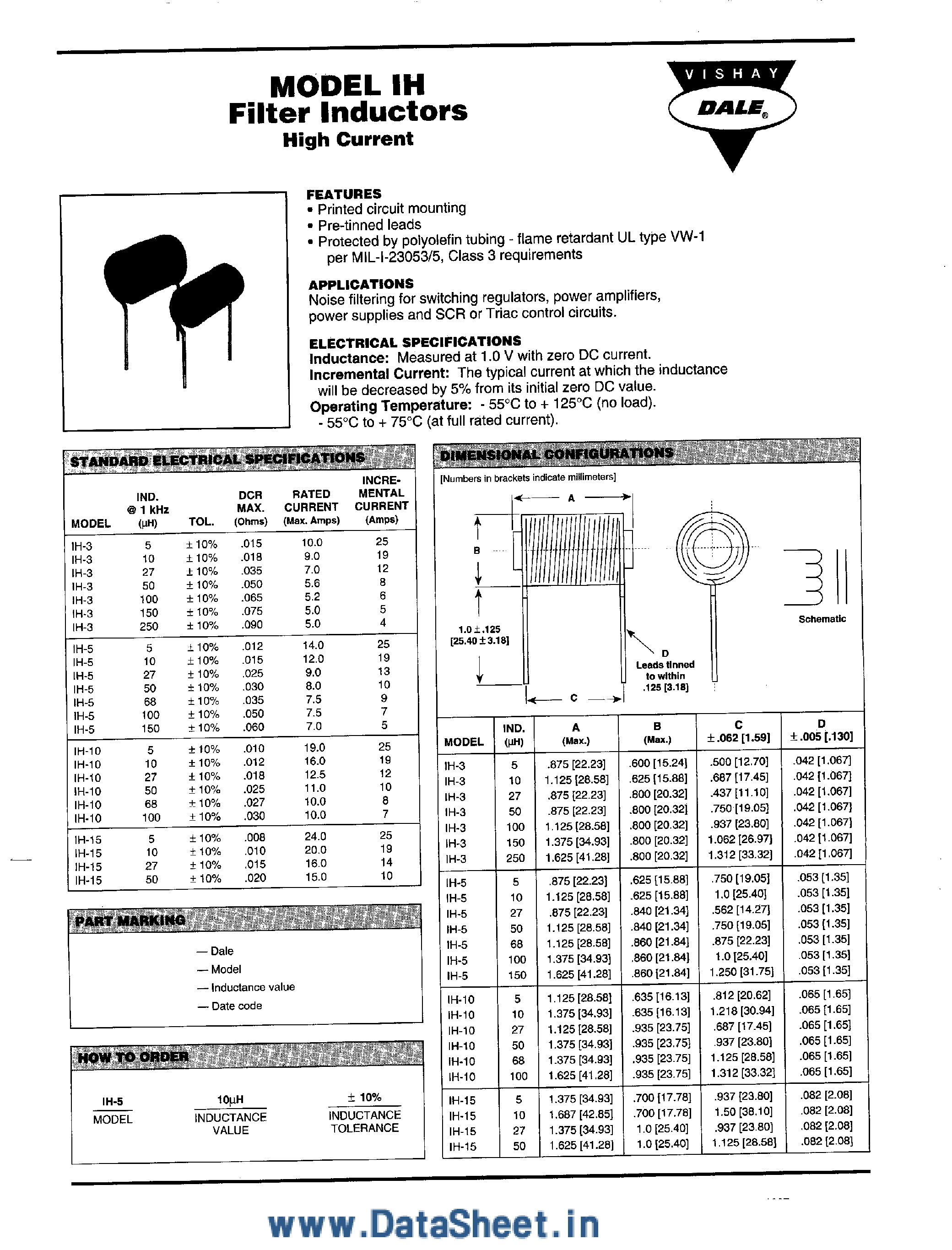Datasheet IH-10 - (IH Series) Filter Inductors page 1