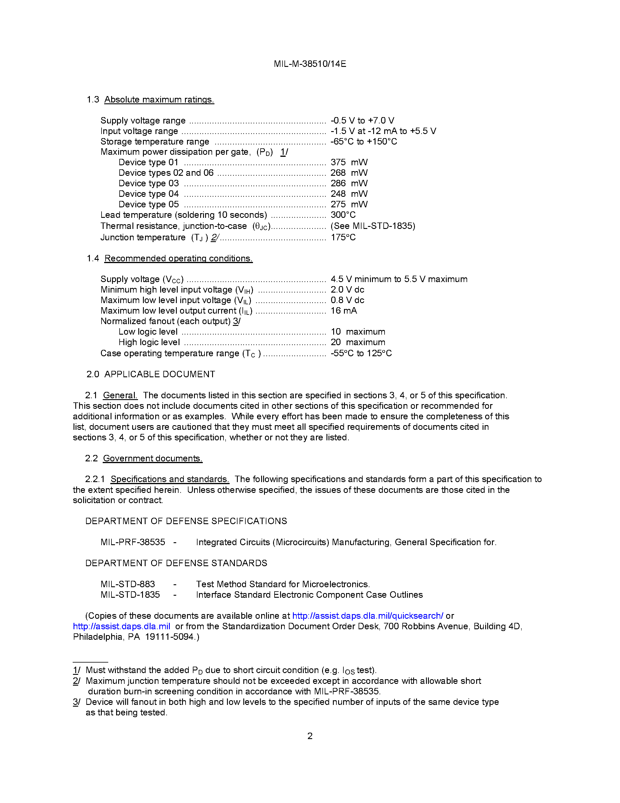 Datasheet M38510/014xxx - LOGIC MUX / DUAL 4-INPUT page 2