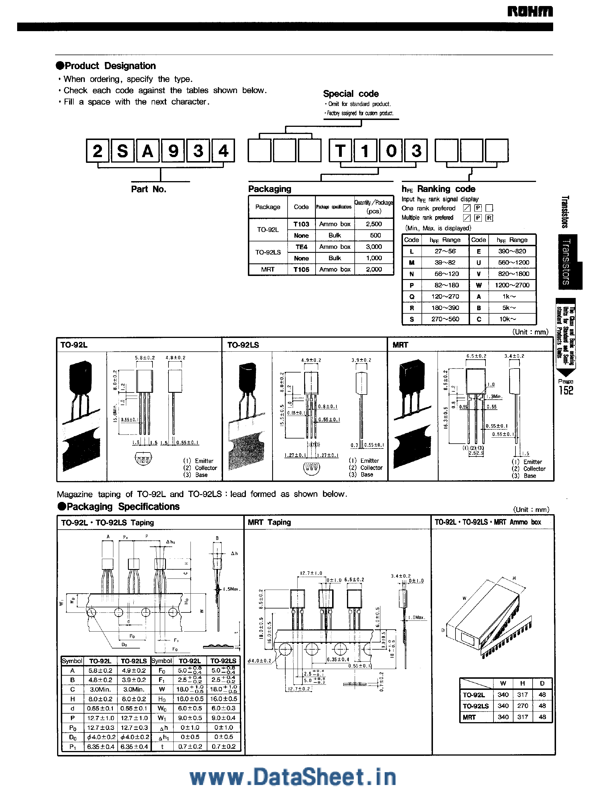 Даташит 2SB1212 - TRANSISTORS TO 92L TO-92LS MRT страница 2