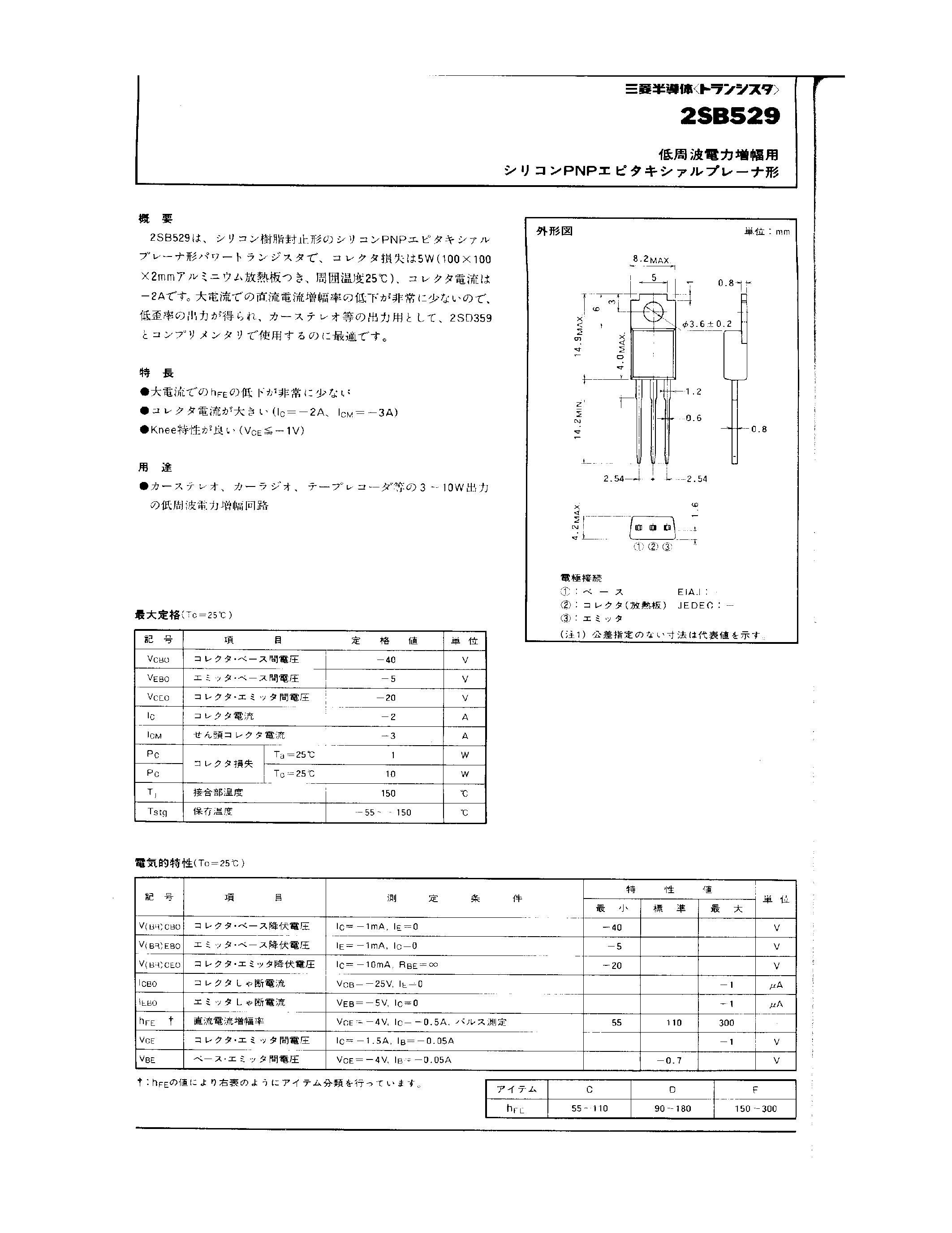 Datasheet 2SB529 page 1 Datasheet 2SB529 - SILICON PNP EPITAXIAL PLANAR TRANSISTOR page 1