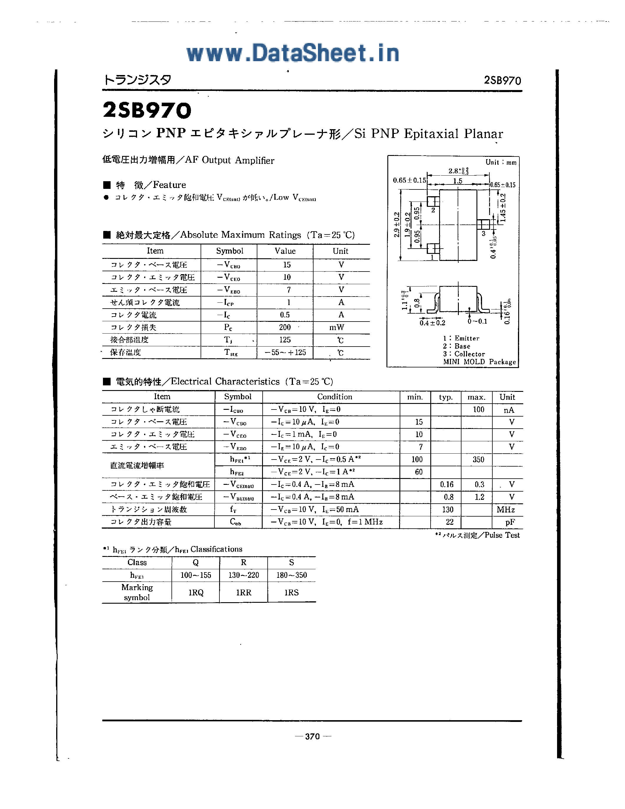 Datasheet 2SC1547 - PNP Epitaxial Plannar page 1
