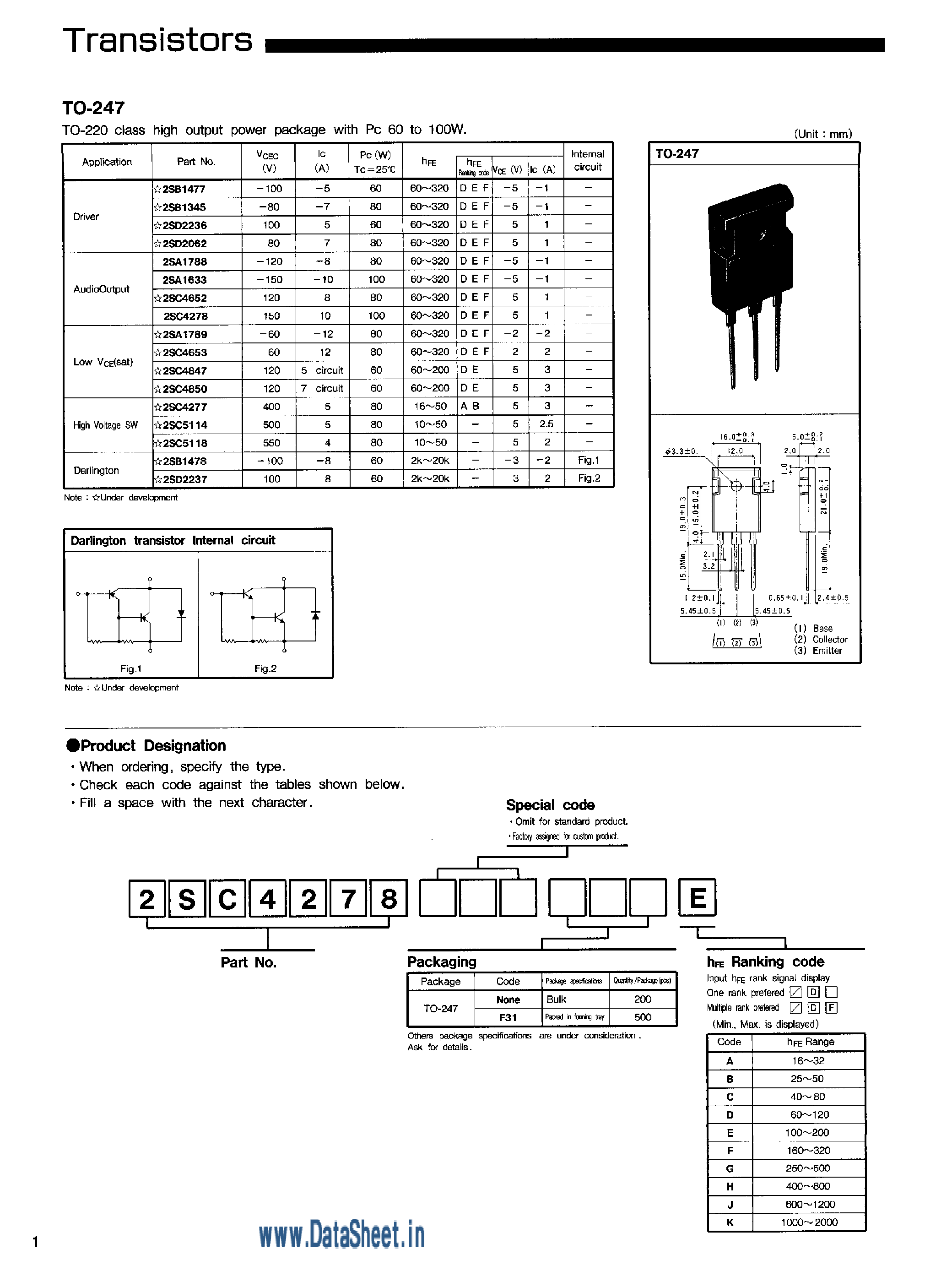 Даташит 2SB1478 - (2SB1477 / 2SB1478) TRANSISTORS страница 1