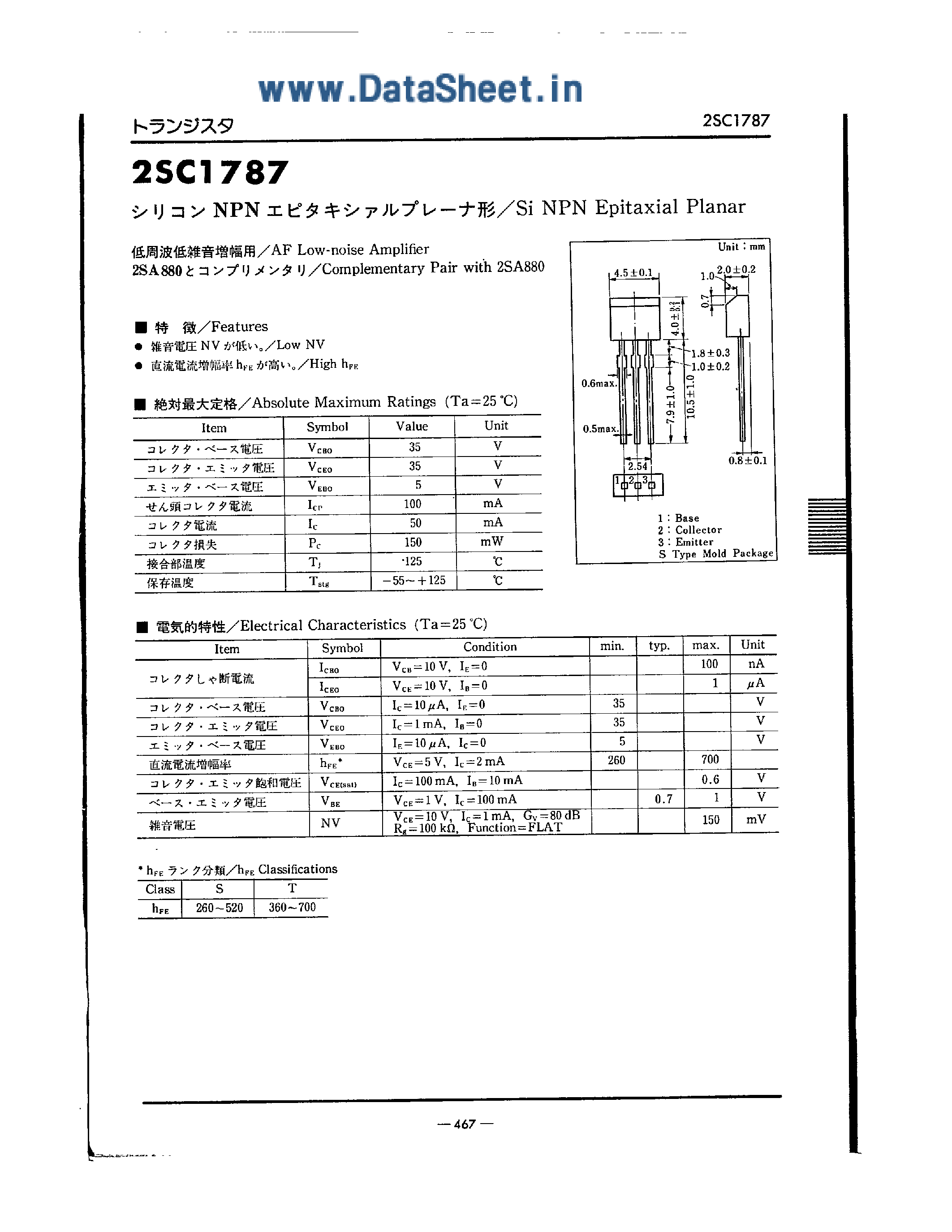 Datasheet 2SC1787 - SI NPN EPITAXIAL PLANAR page 1
