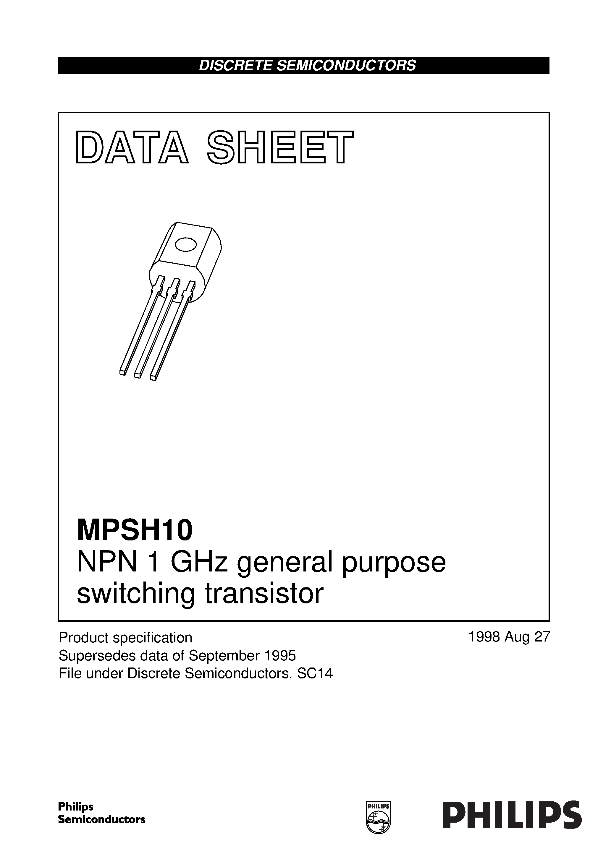 Даташит на микросхему MPSH10 страница 1 Даташит MPSH10 - NPN 1 GHz general purpose switching transistor страница 1