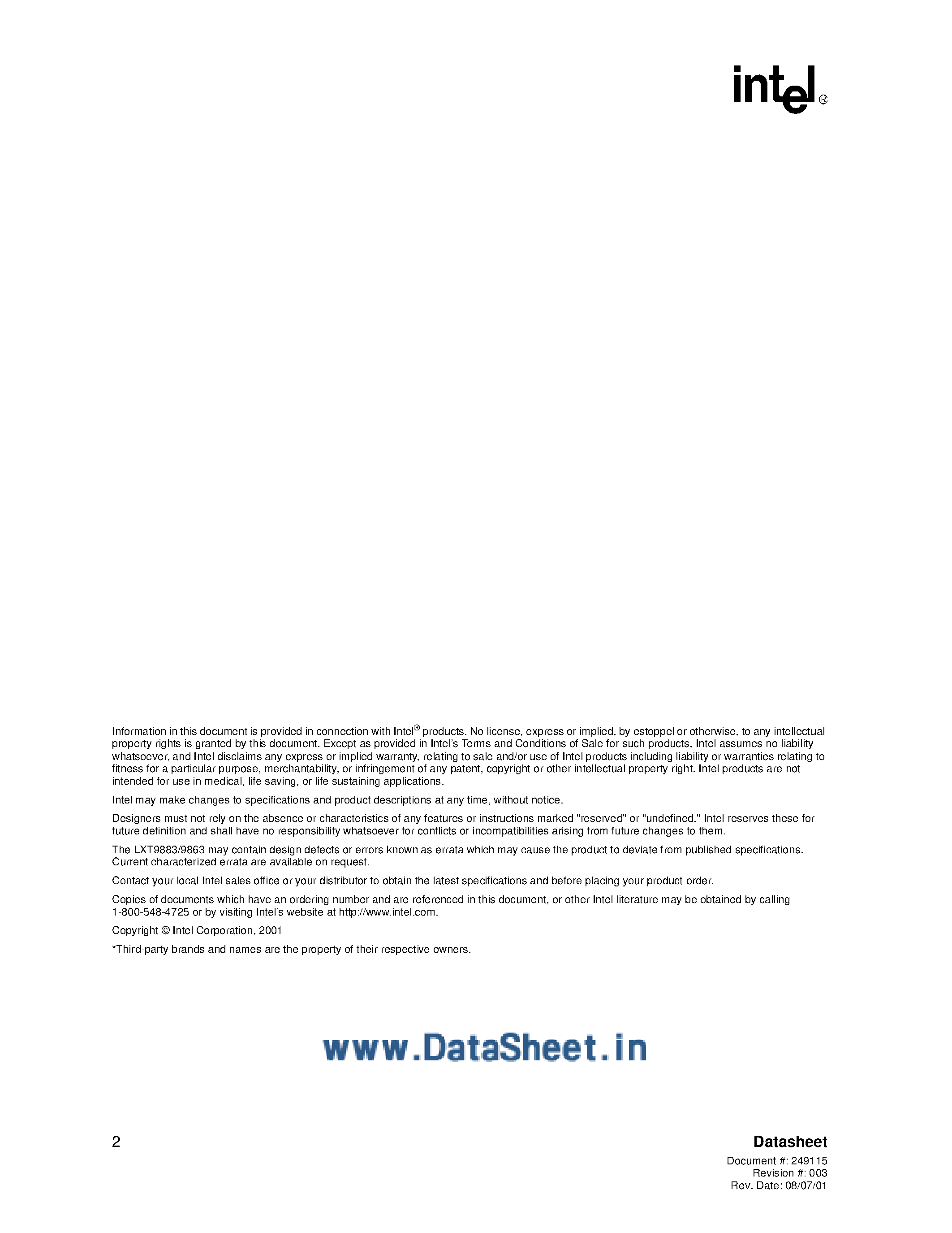 Даташит на микросхему LXT9883 страница 2 Даташит LXT9883 - (LXT9883 / LXT9863) Advanced 10/100 Unmanaged Repeater страница 2