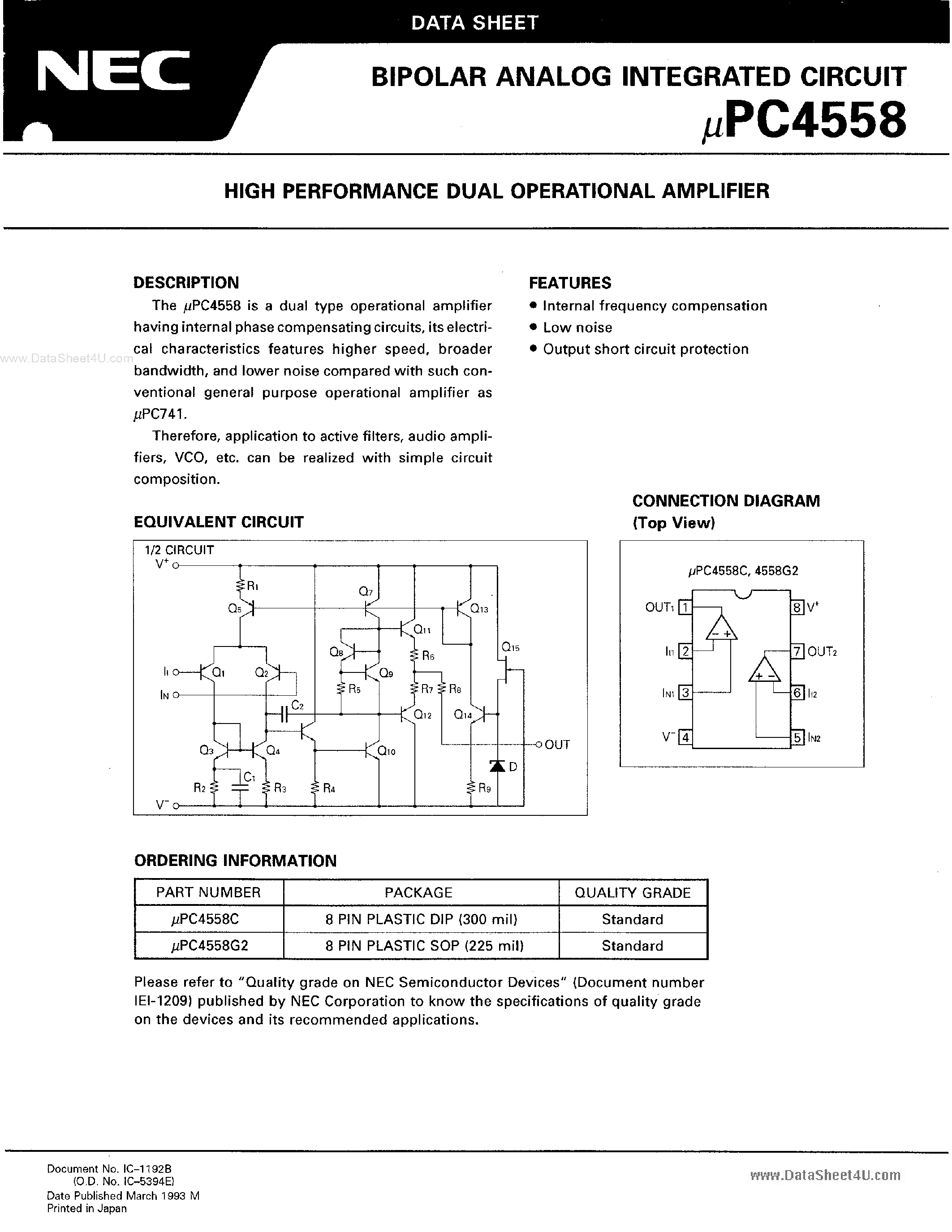 Даташит на микросхему C4558C страница 1 Даташит C4558C - Search ---> UPC4558C страница 1