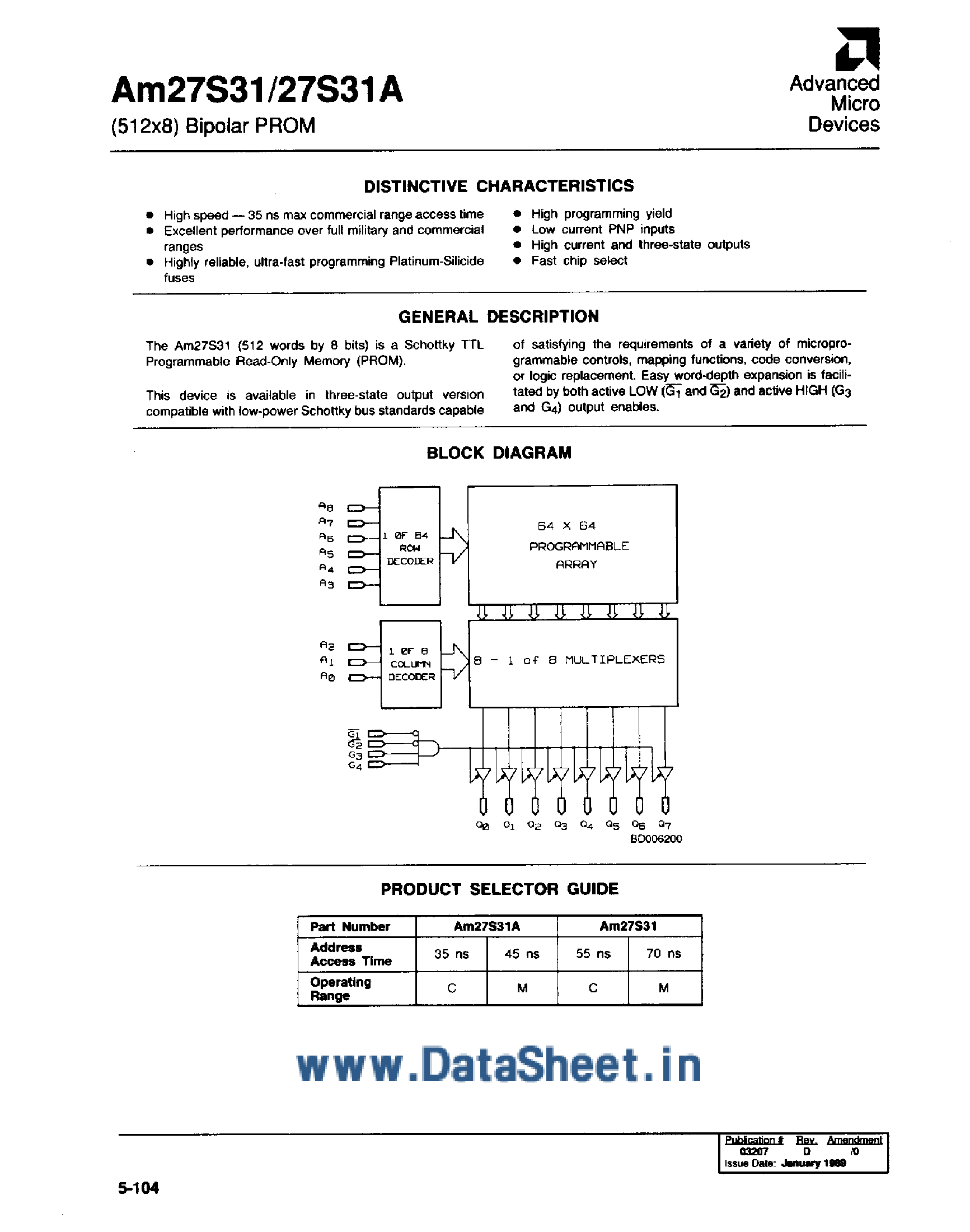Datasheet AM27S31 - 512 x 8 Bipolar PROM page 1