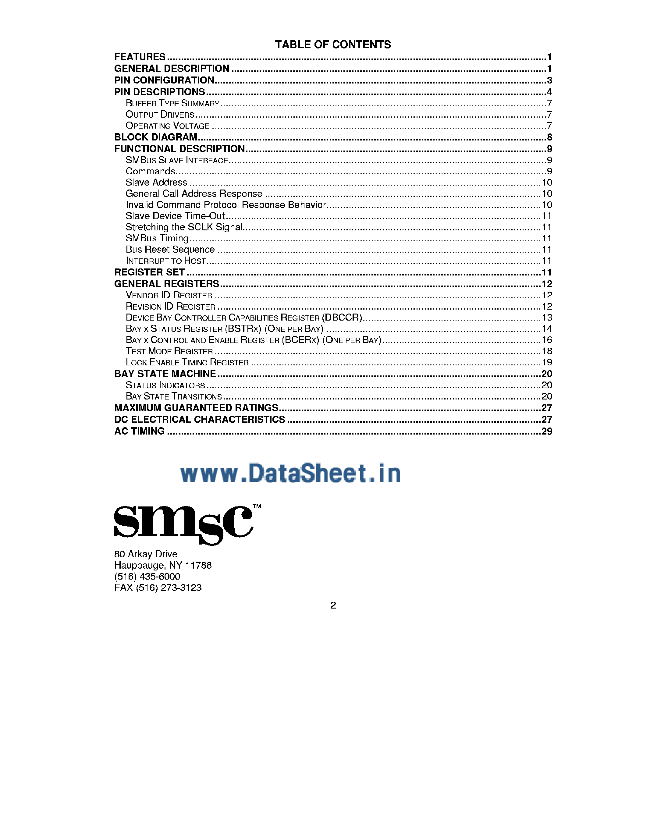 Datasheet DBC98C51 - SMBus Device Bay Controller page 2