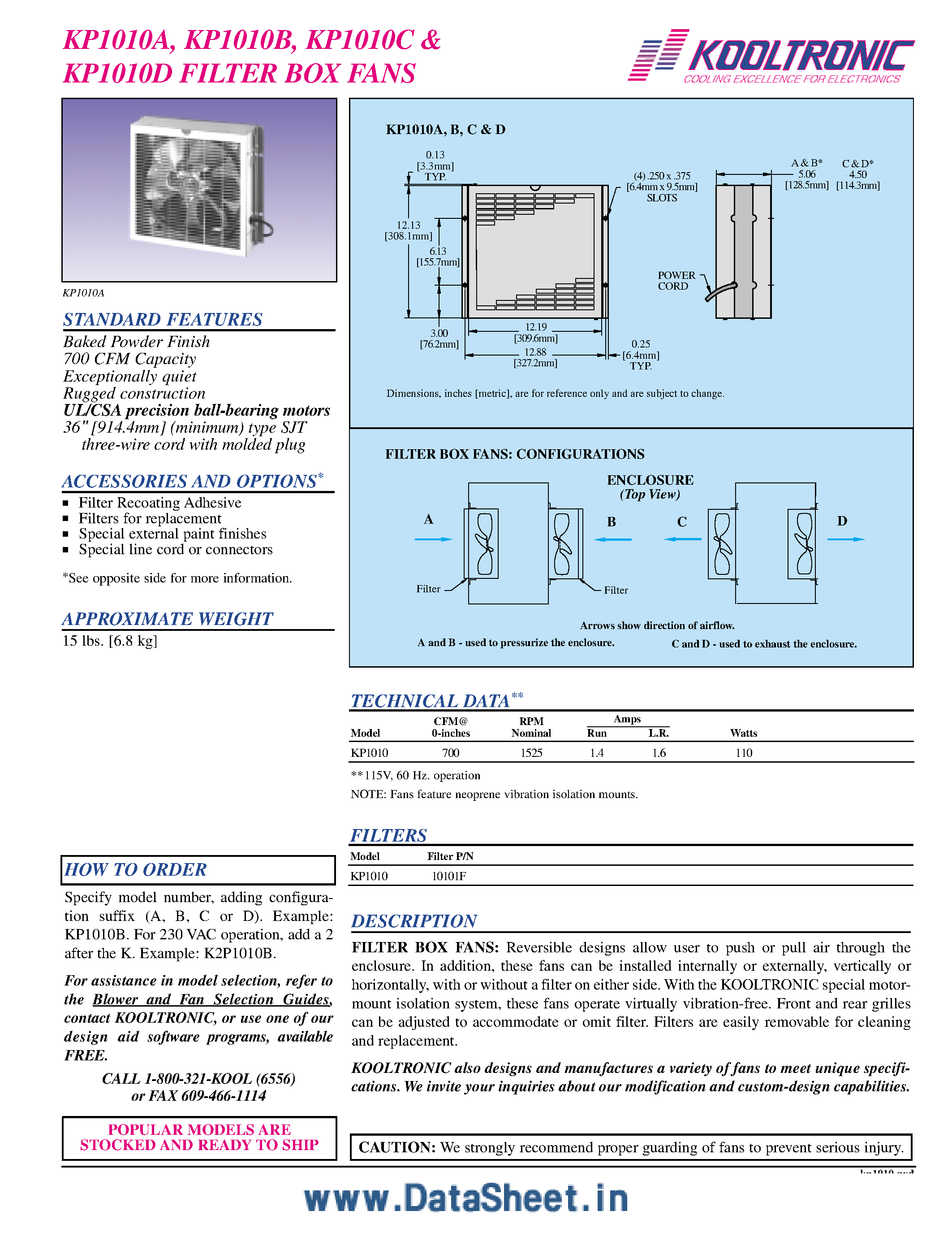 Datasheet KP1010x - Filter Box Fans page 1