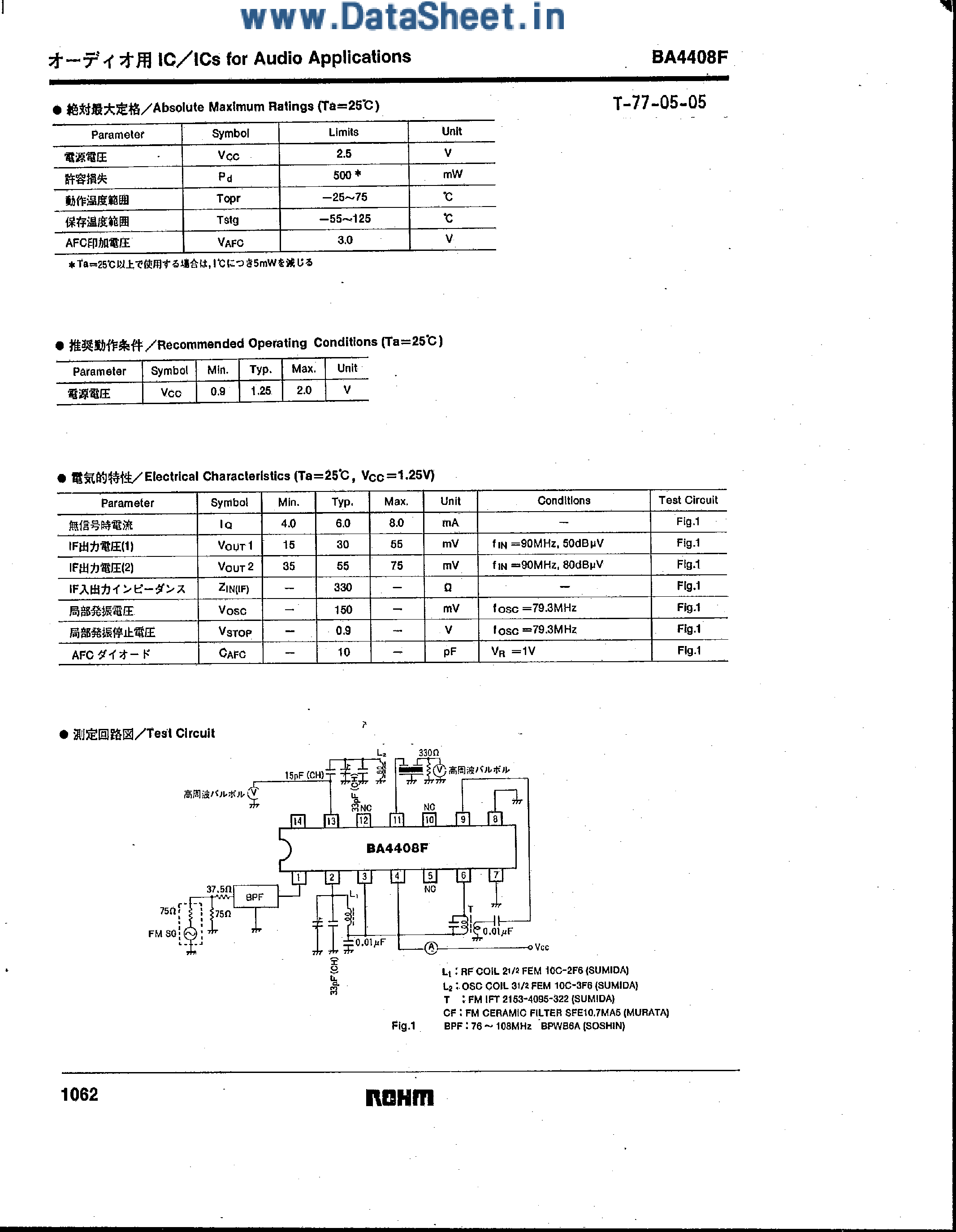 Даташит BA4408F - 1.5V FX Fornt End IC страница 2