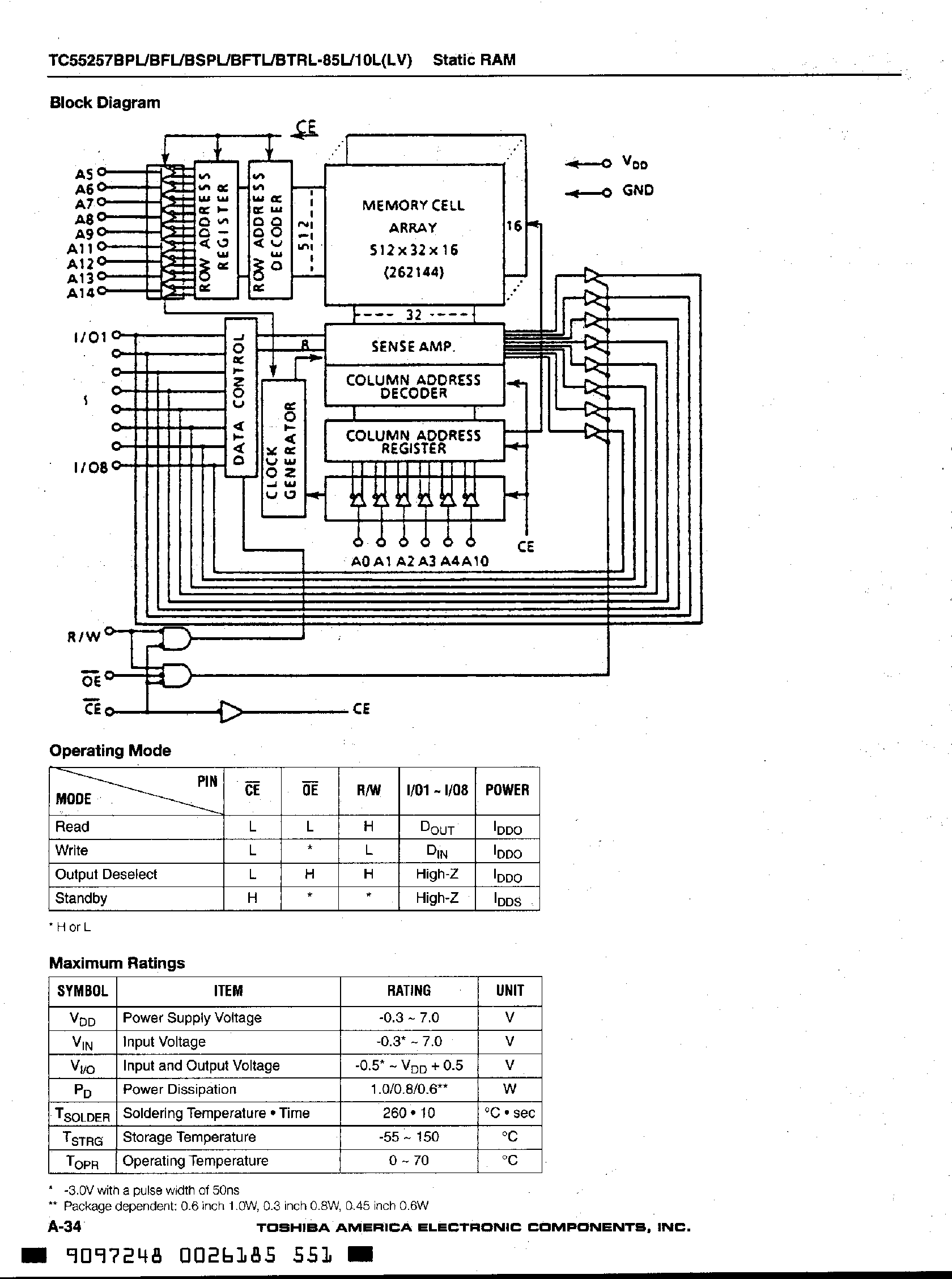 Datasheet TC55257BFL page 2 Datasheet TC55257BFL - (TC55257xxx) SILICON GATE CMOS 32768 WORD X 8 BIT STATIC RAM page 2