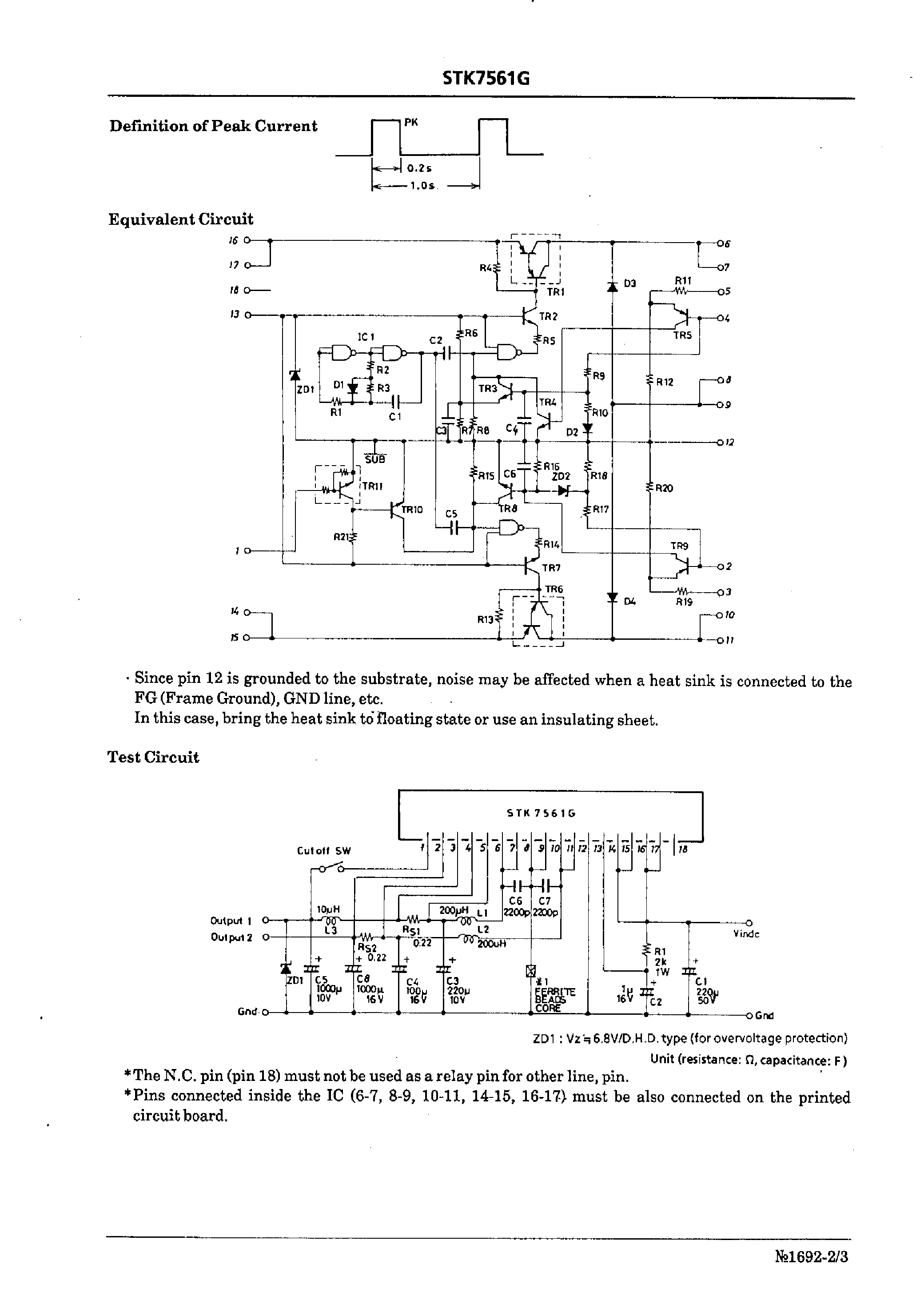 Datasheet STK7561G - Chopper Type Parallel 2-Output Voltage Regulator page 2