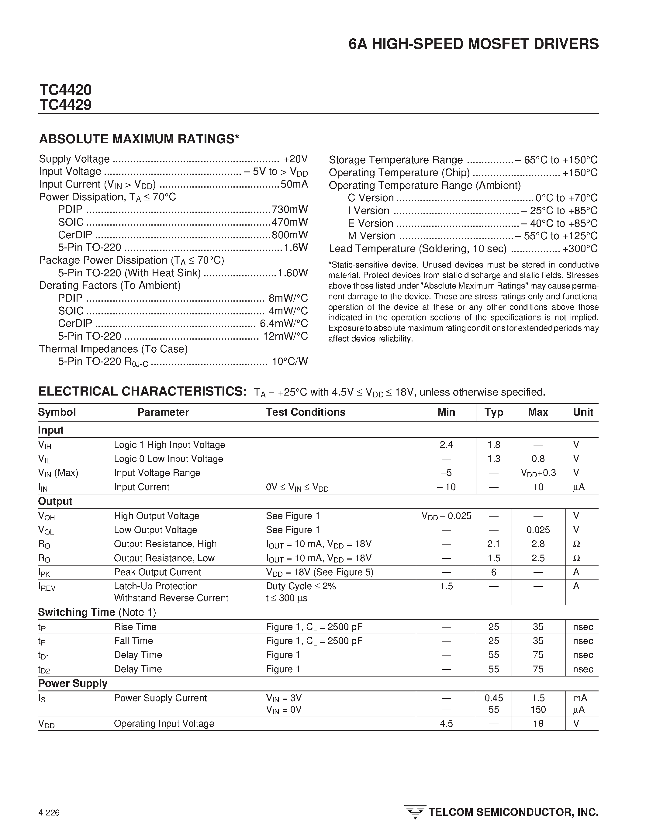 Datasheet TC4420 - (TC4420 /TC4429) 6A HIGH-SPEED MOSFET DRIVERS page 2