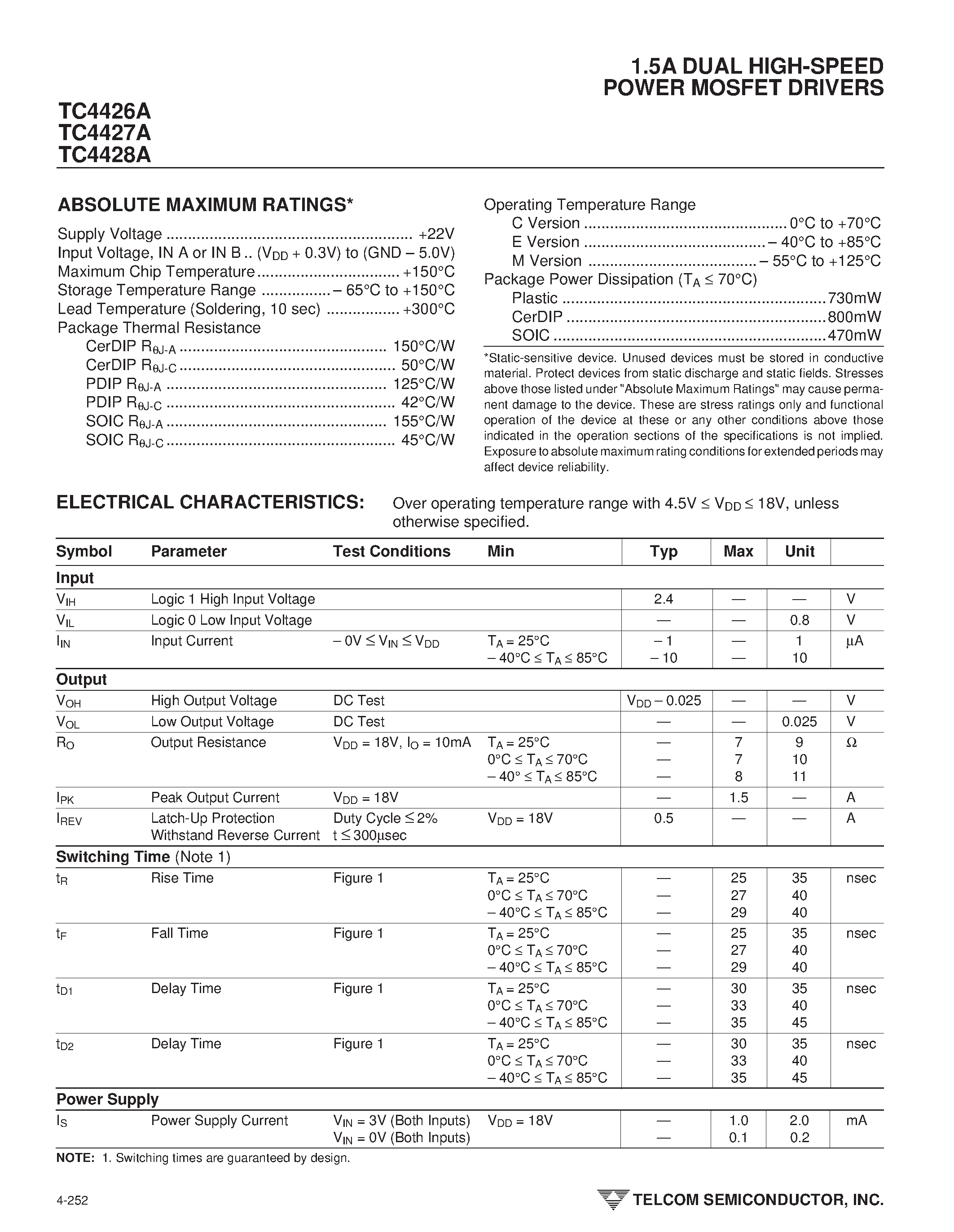 Datasheet TC4426A - (TC4426A - TC4428A) 1.5A DUAL HIGH-SPEED POWER MOSFET DRIVERS page 2
