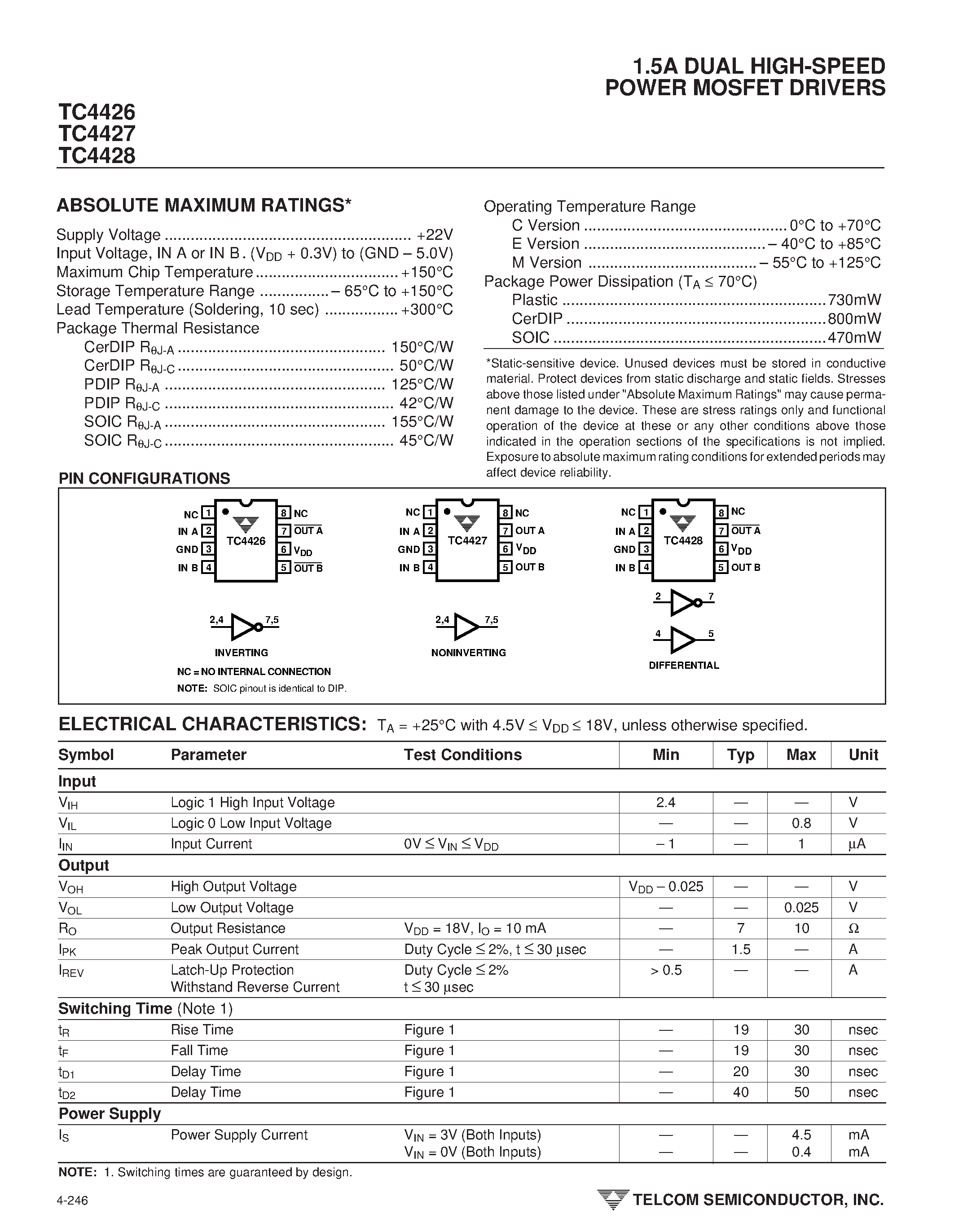 Datasheet TC4426 - (TC4426 - TC4428) 1.5A DUAL HIGH-SPEED POWER MOSFET DRIVERS page 2