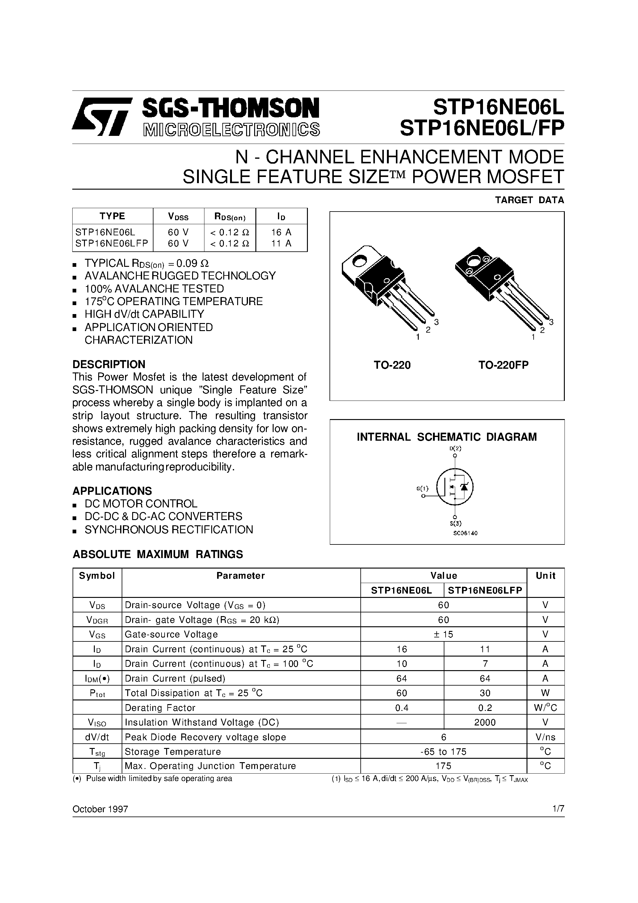 Datasheet STP16NE06FP - N-CHANNEL Power MOSFET page 1
