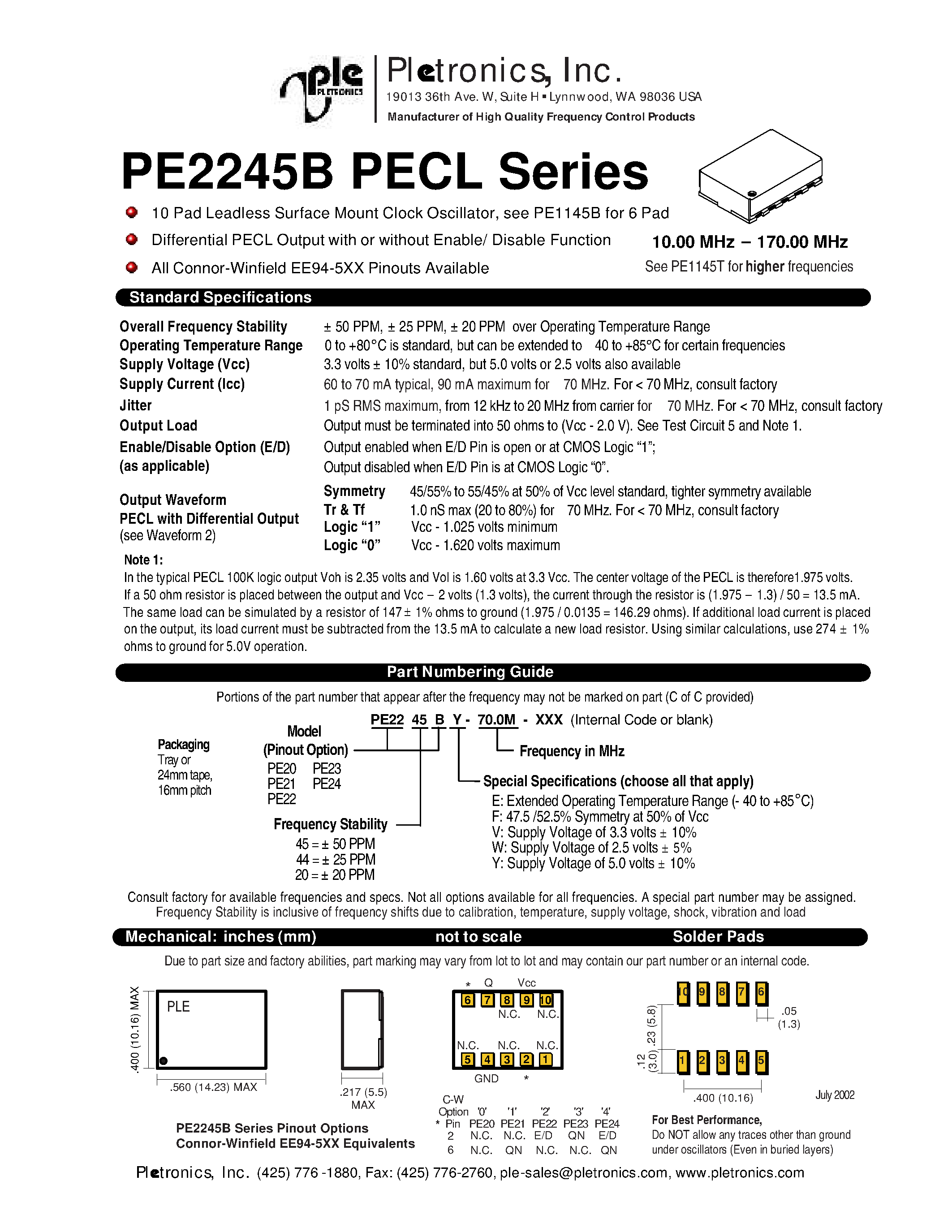 Datasheet PE2220B - CRYSTAL OSCILLATOR / 1-CHANNEL page 1