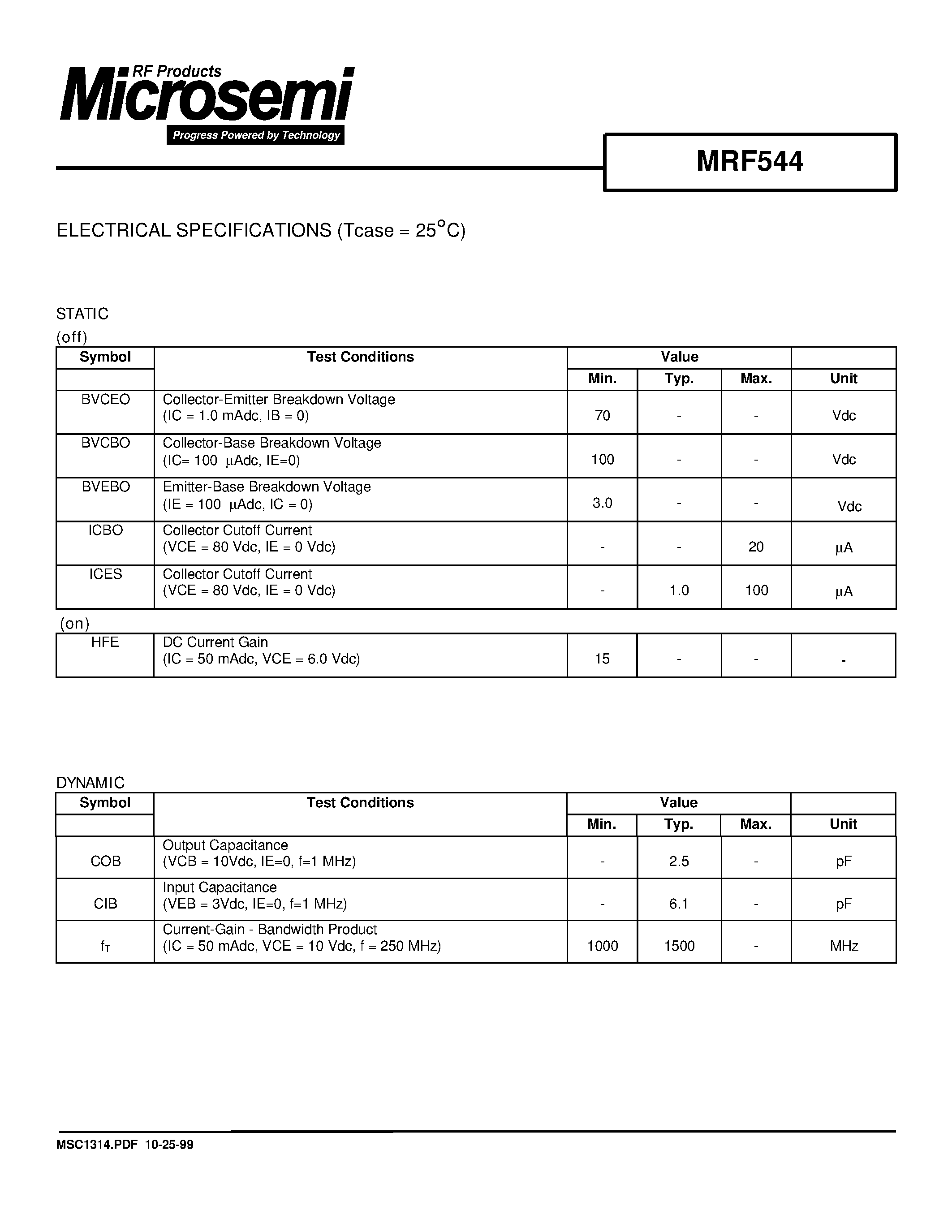 Datasheet MRF544 - RF & MICROWAVE DISCRETE LOW POWER TRANSISTORS page 2