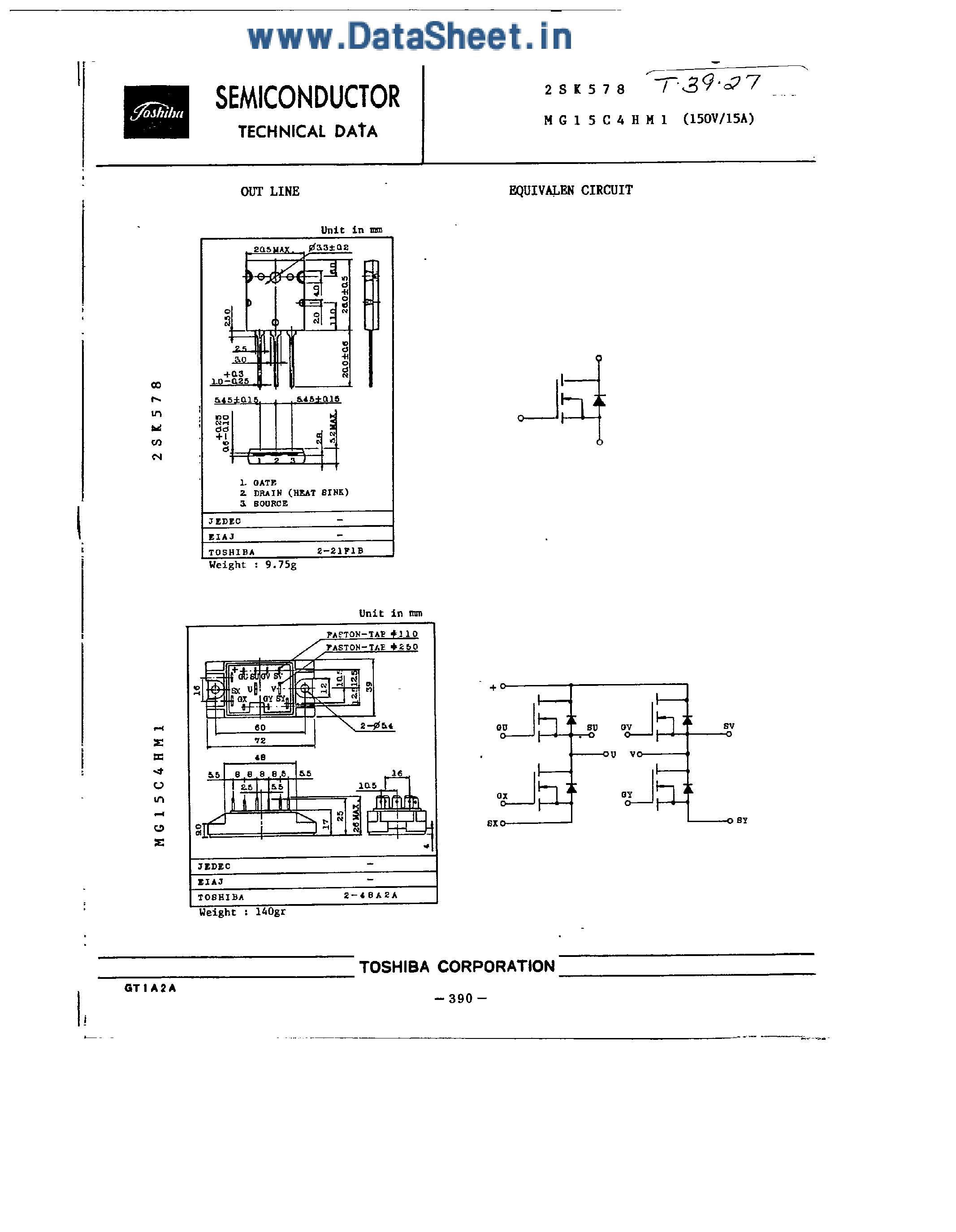 Datasheet 2SK578 - TRANSISTOR / MOSFET / N-CHANNEL page 1