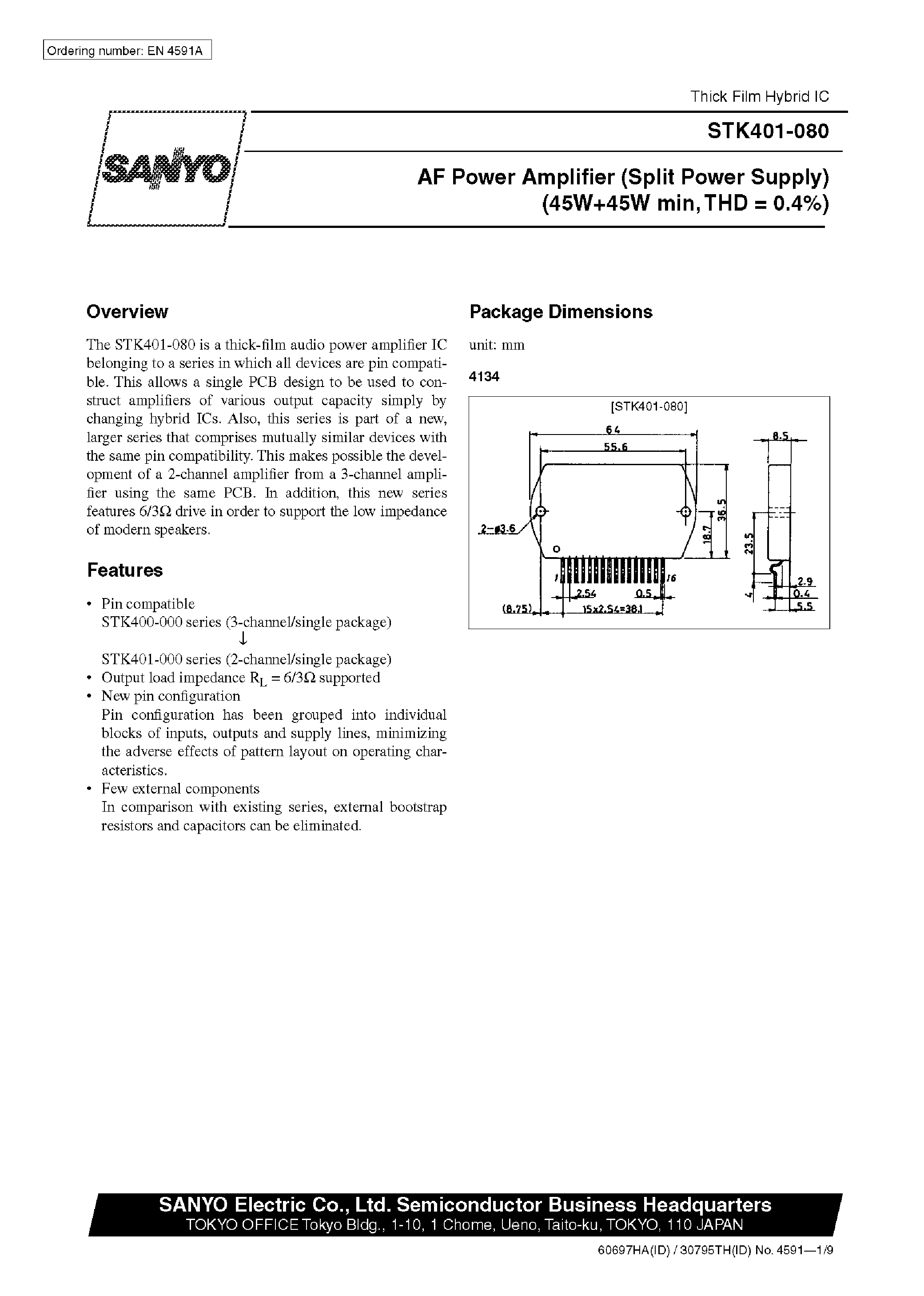 Datasheet STK401-080 page 1 Datasheet STK401-080 - AF Power Amplifier page 1
