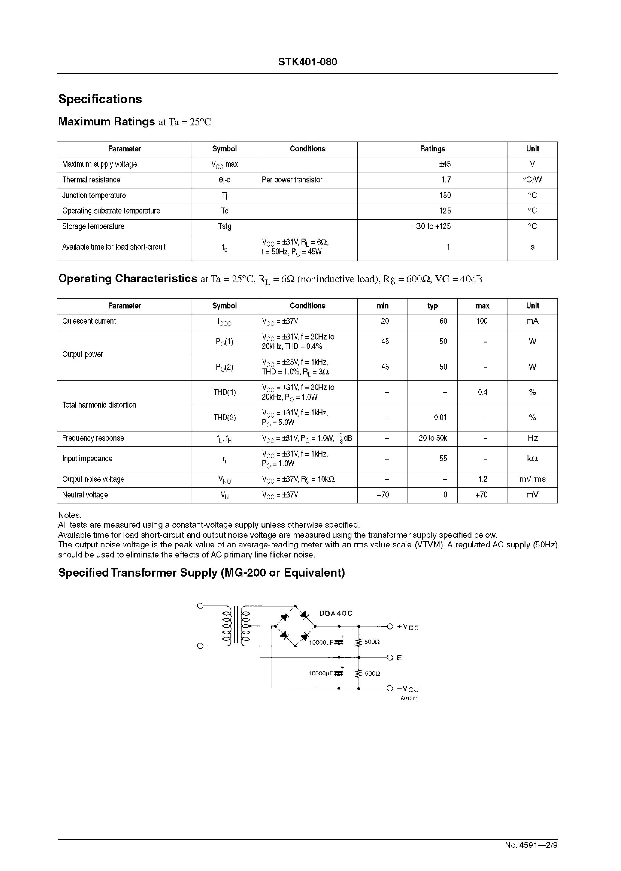 Datasheet STK401-080 page 2 Datasheet STK401-080 - AF Power Amplifier page 2