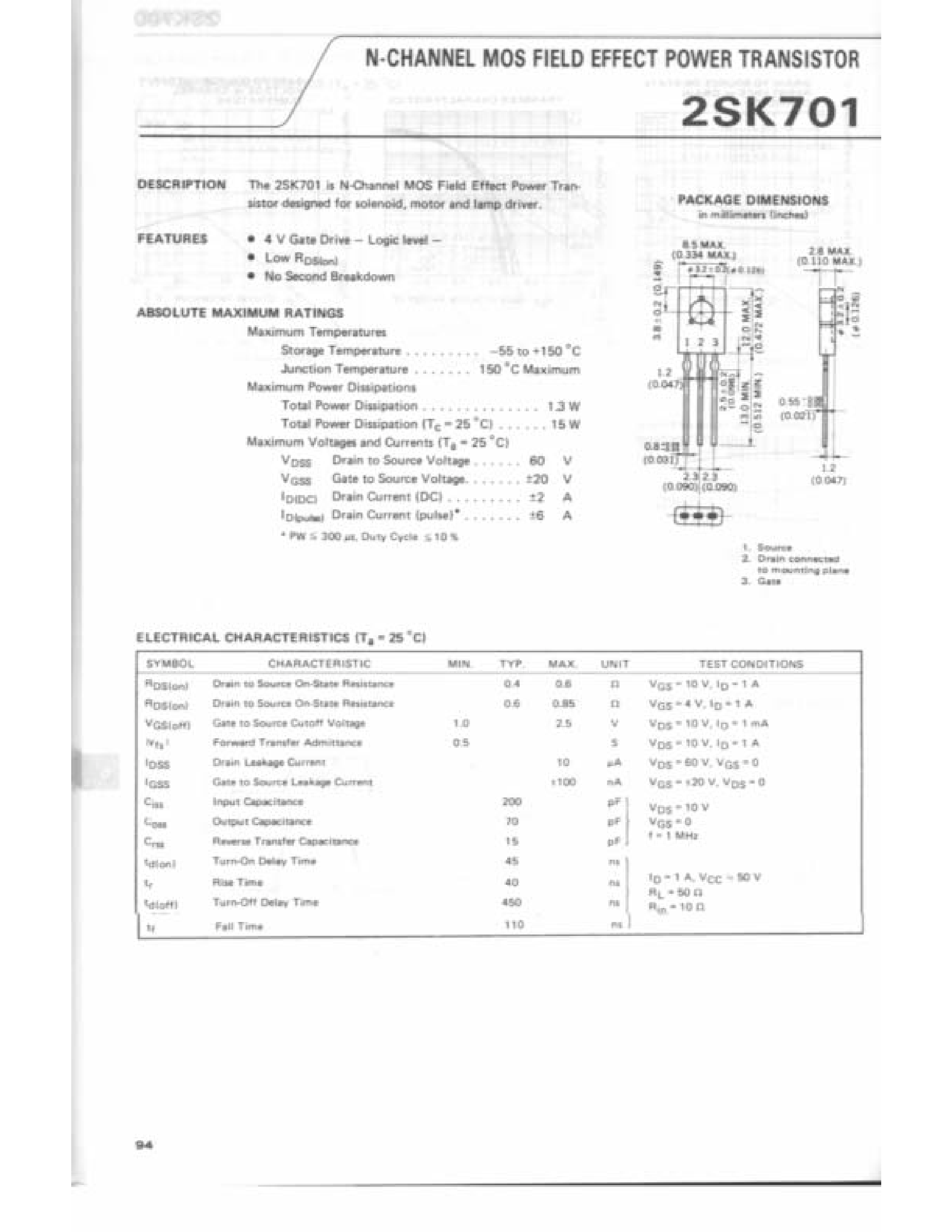 Datasheet 2SK701 - N-CHANNEL MOS FIELD EFFECT POWER TRANSISTOR page 1