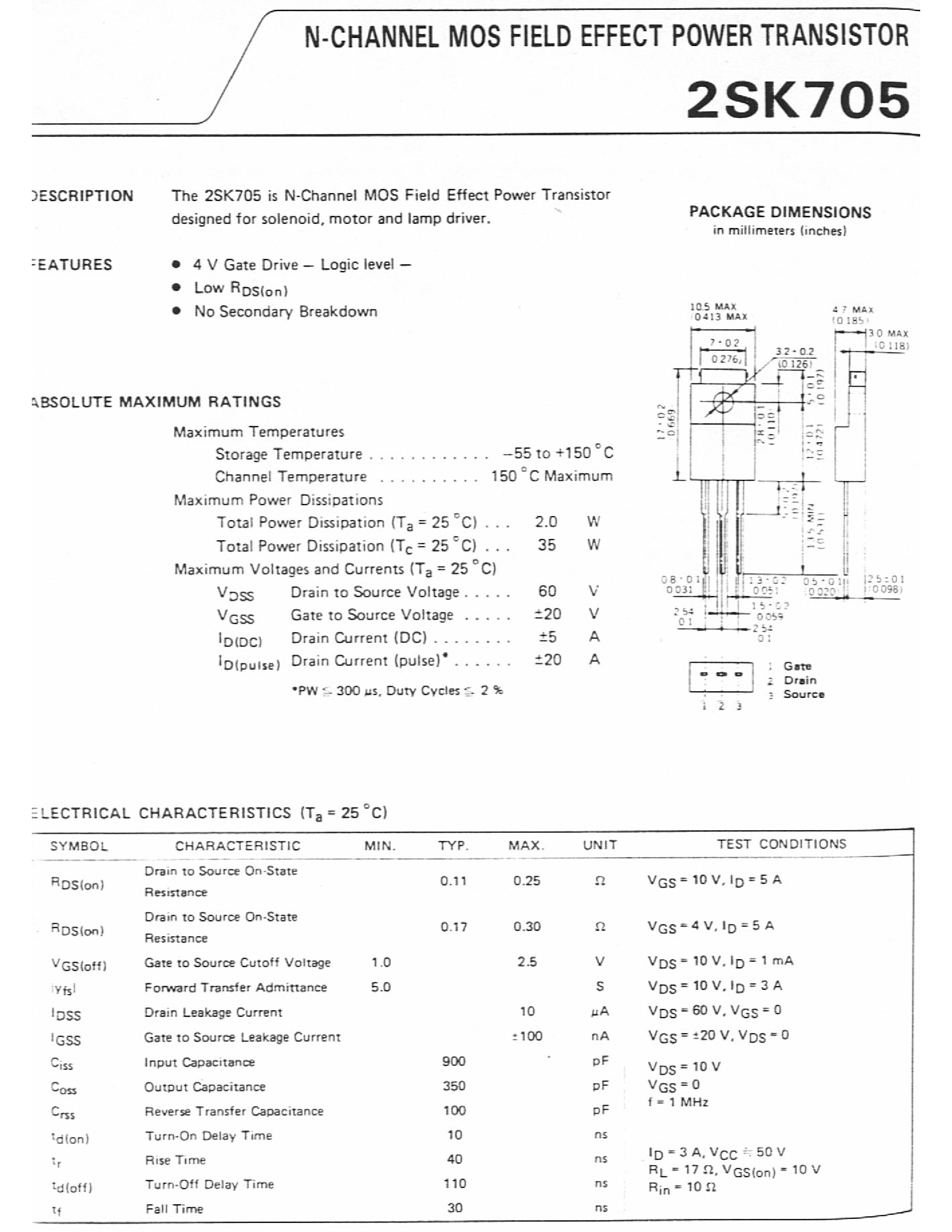 Datasheet 2SK705 - N-CHANNEL MOS FIELD EFFECT POWER TRANSISTOR page 1
