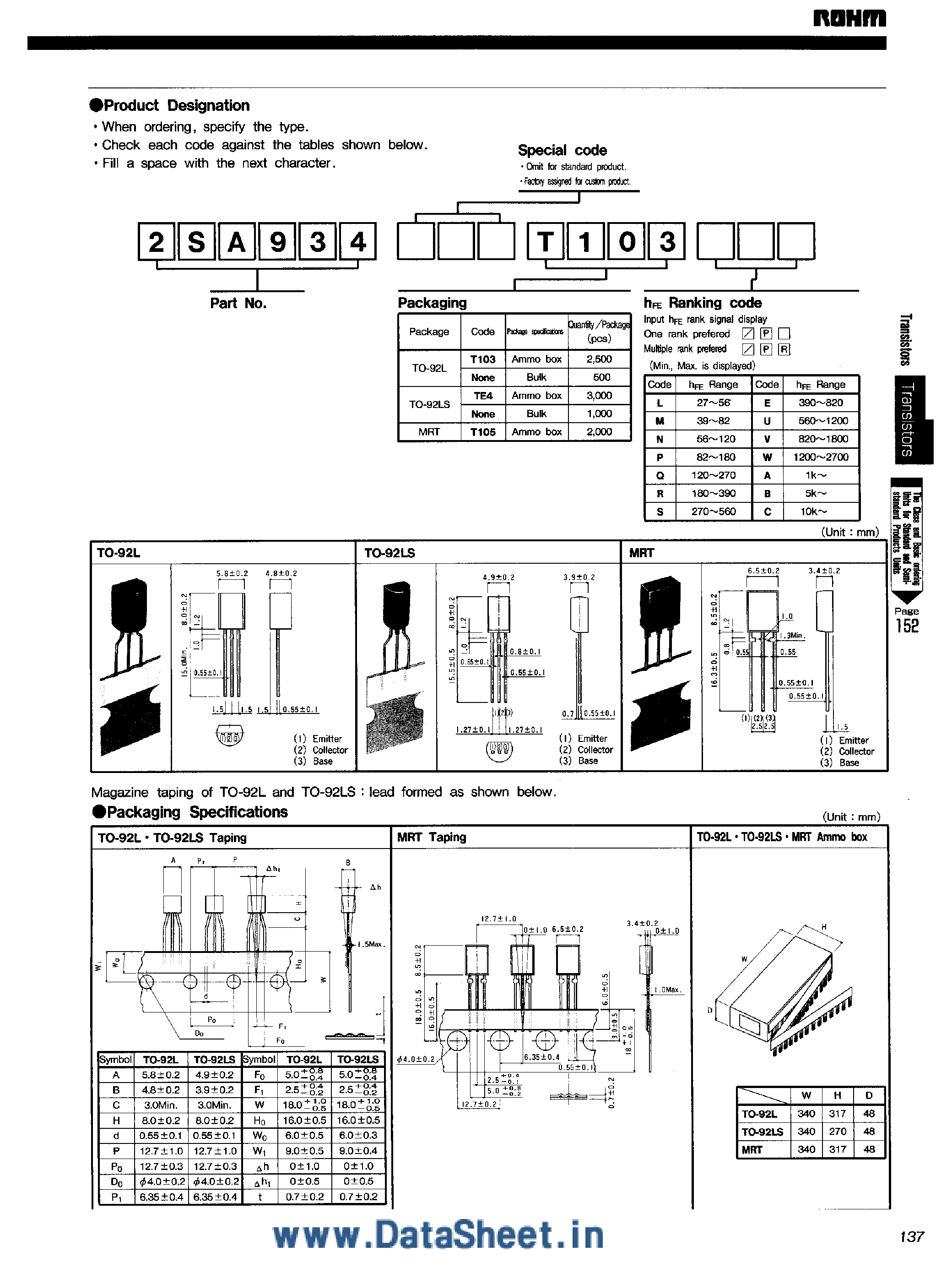 Datasheet 2SA1818 - 1.2W PACKAGE POWER TAPED TRANSISTOR DESIGNED FOR USE WITH AN AUTOMATIC PLACEMENT MECHINE page 2