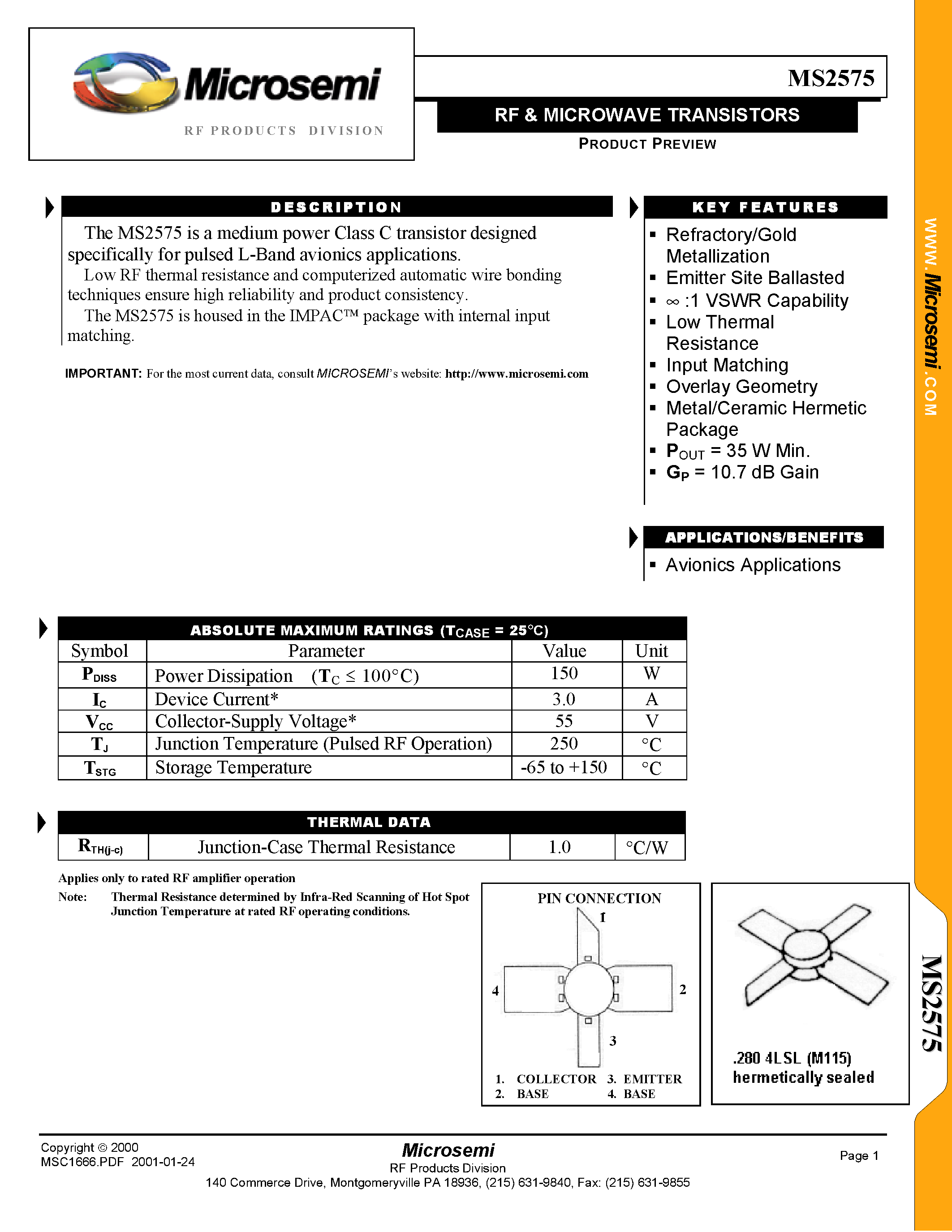 Datasheet MS2575 - RF & MICROWAVE TRANSISTORS page 1