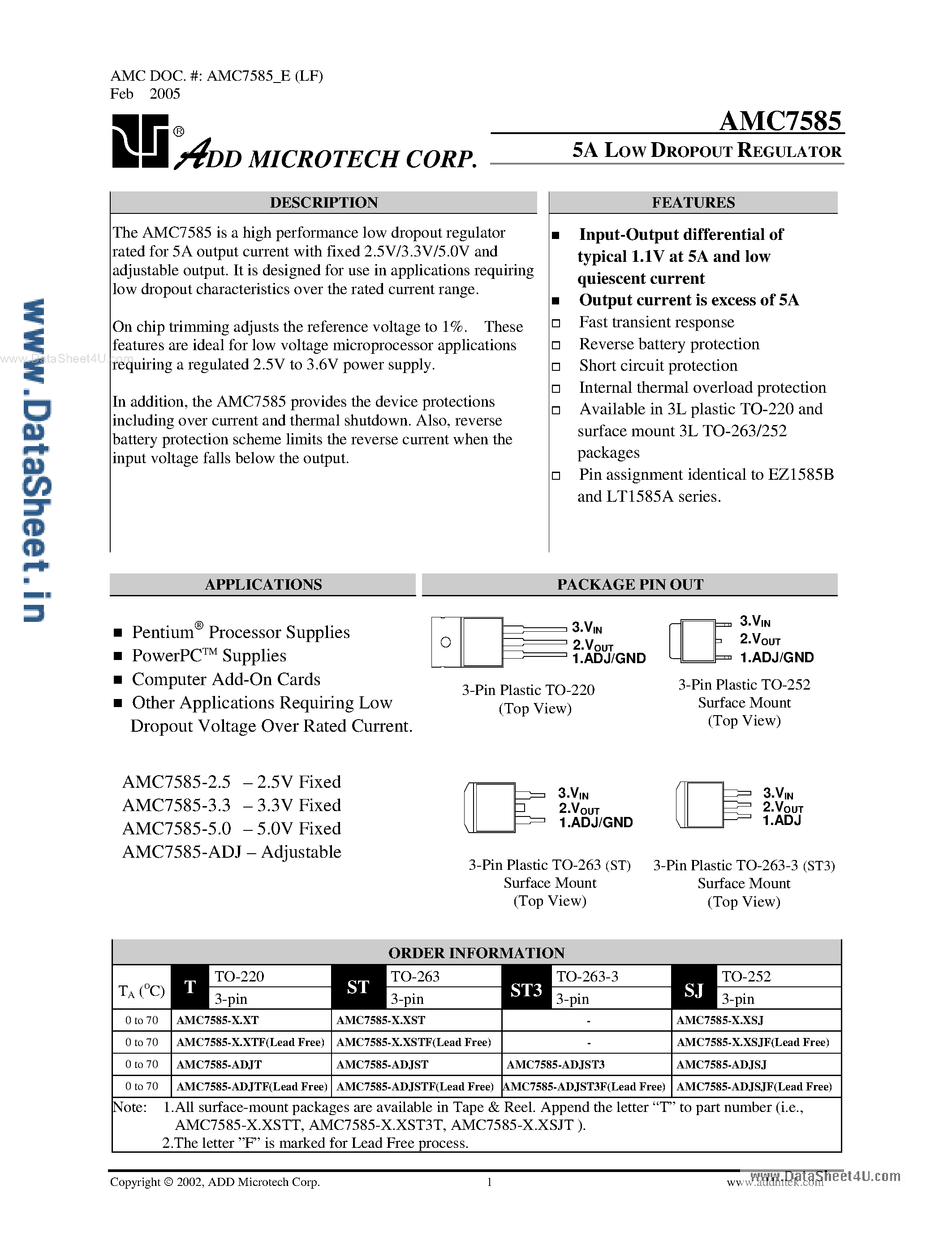 Datasheet 7585-3.3ST - Search ---> AMC7585 page 1