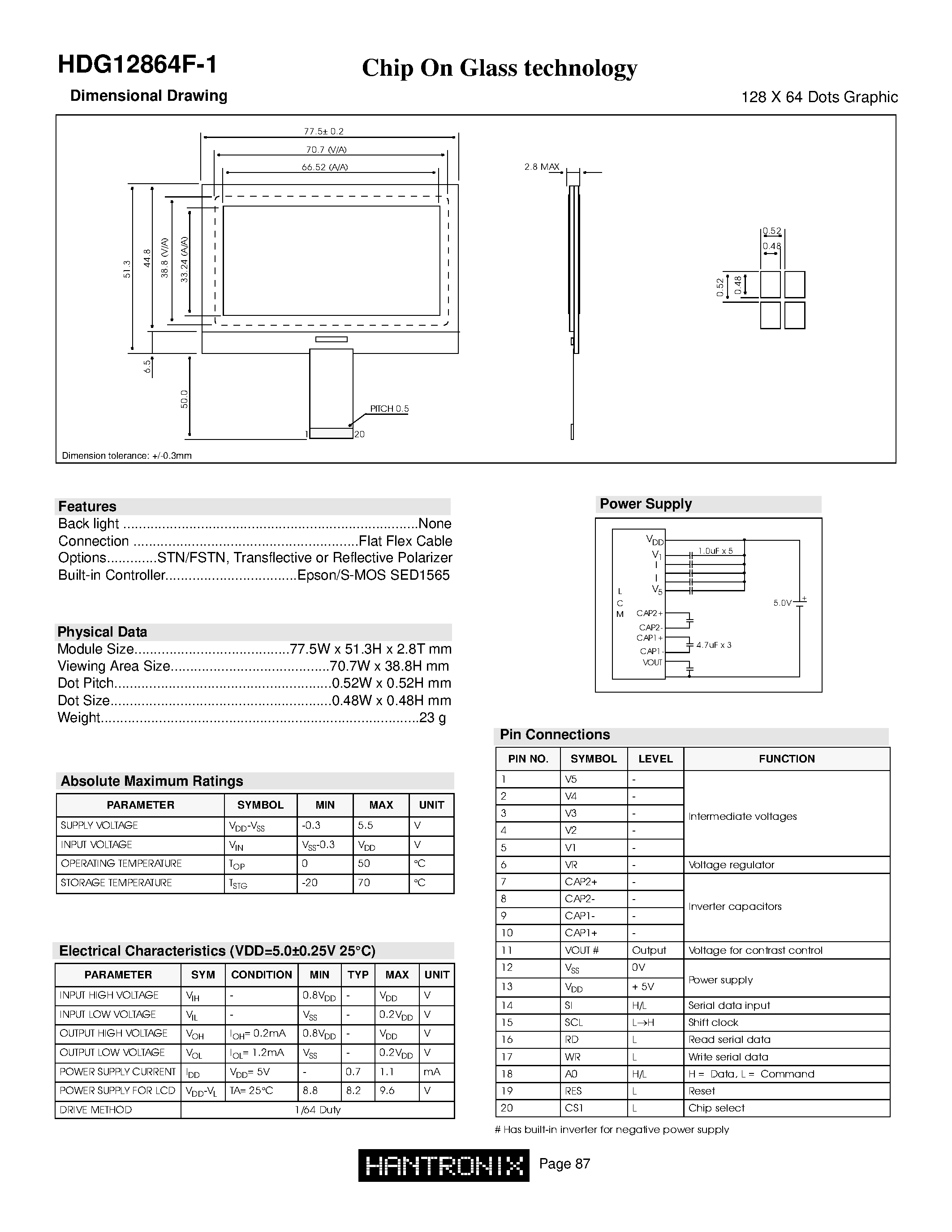 Даташит HDG12864F-1 - Chip On Glass Technology страница 1