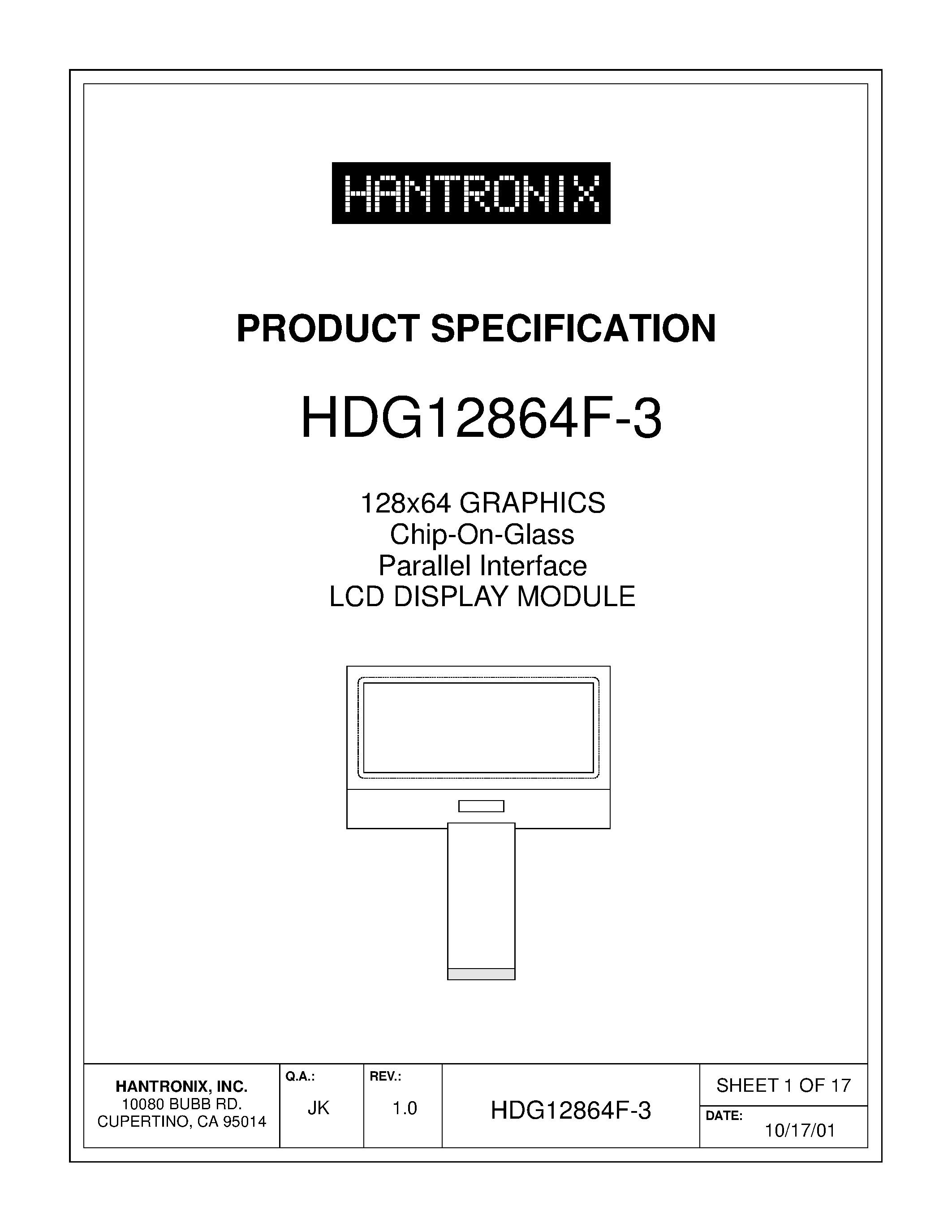 Datasheet HDG12864F-3 - 128 x 64 Graphics Chip On Glass LCD Display Module page 1