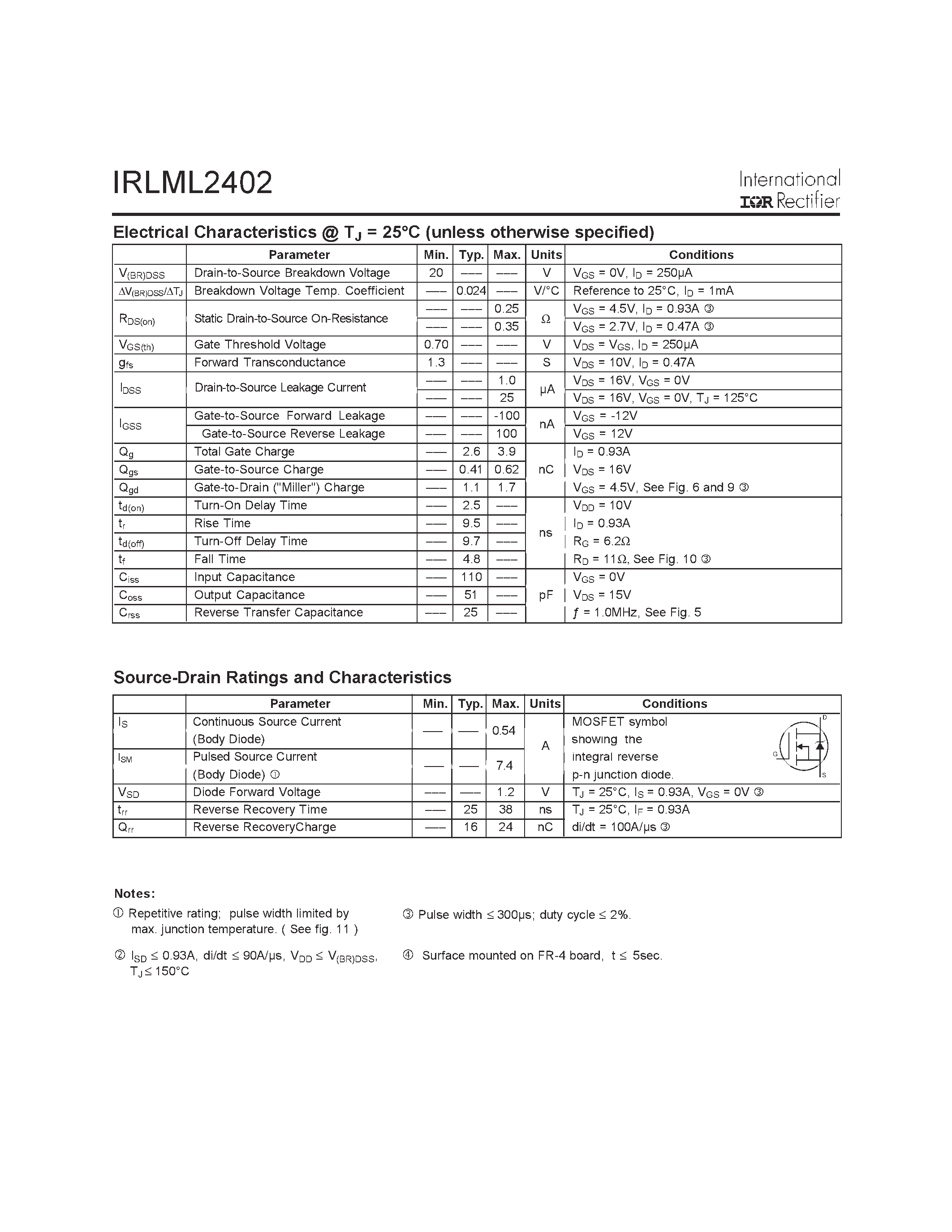 Даташит IRLML2402 - HEXFET Power MOSFET страница 2