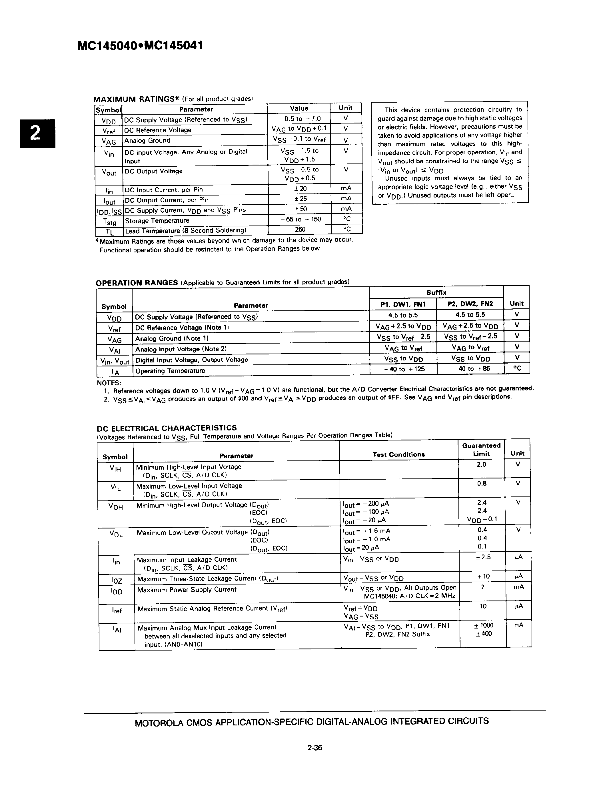 Даташит на микросхему MC145040 страница 2 Даташит MC145040 - (MC145040 / MC145041) 8-Bit A/D Converters With Serial Interface страница 2