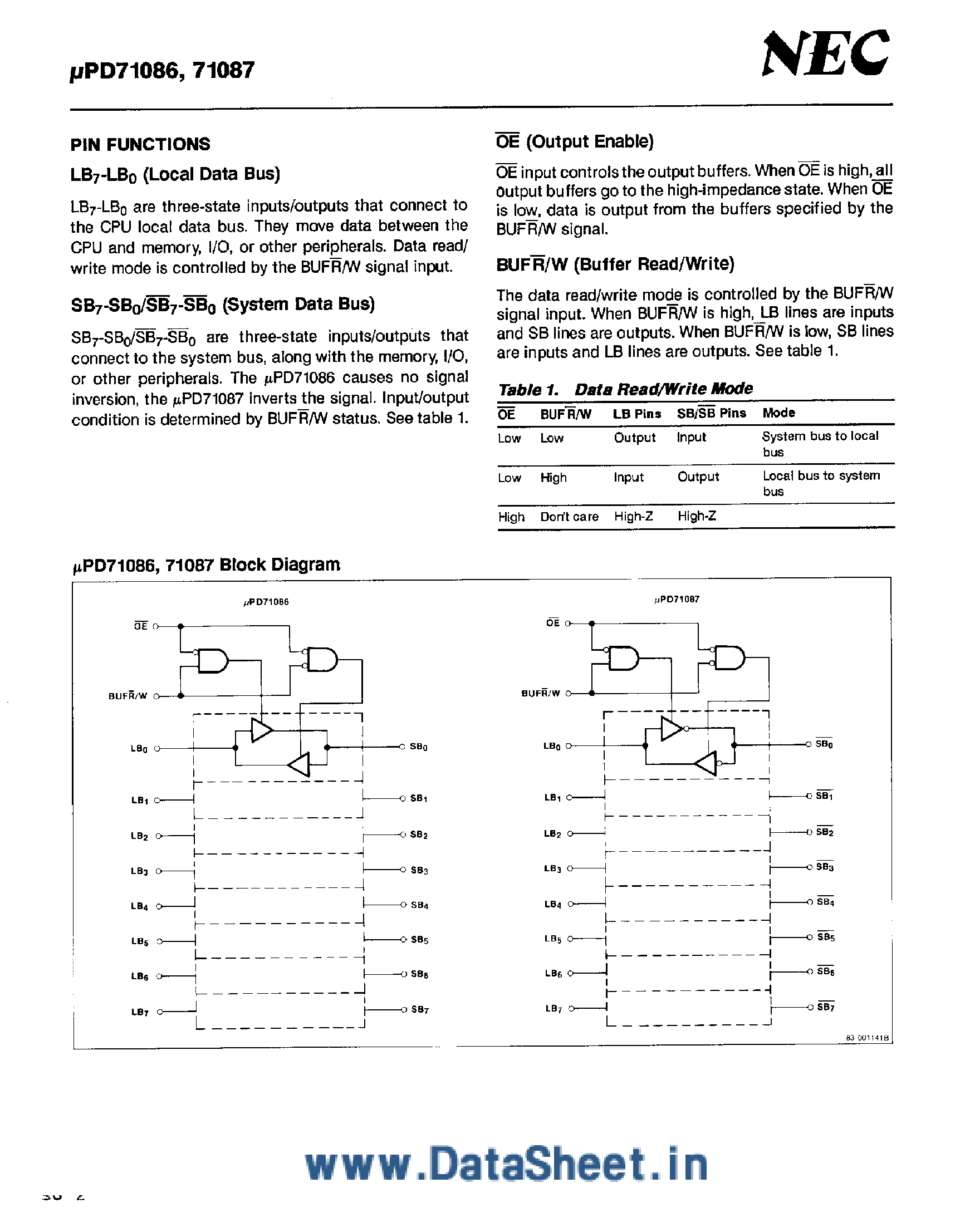 Даташит UPD71086 - (UPD71086 / UPD71087) 8-Bit Bus Buffer / Drivers страница 2