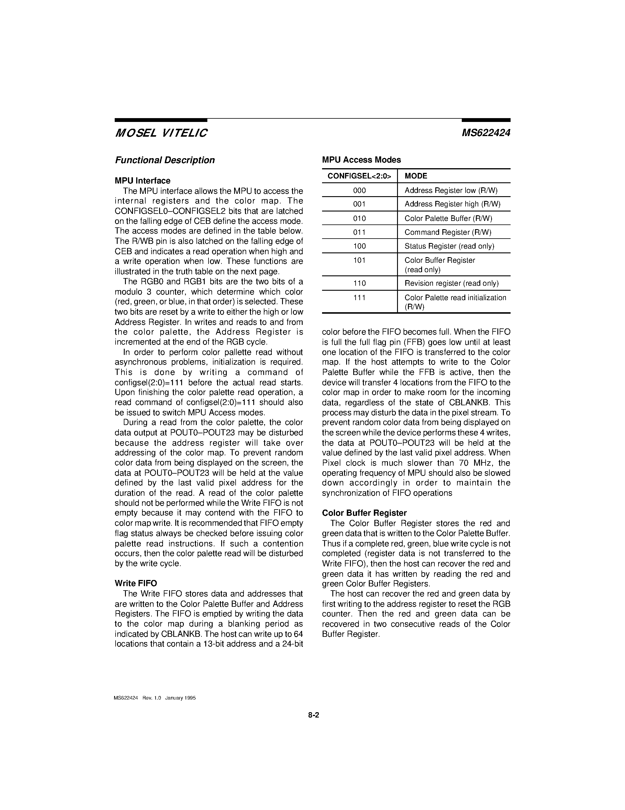 Datasheet MS622424 - HIGH PERFORMANCE 8K x 24 BIT CMOS COLOR MAP page 2