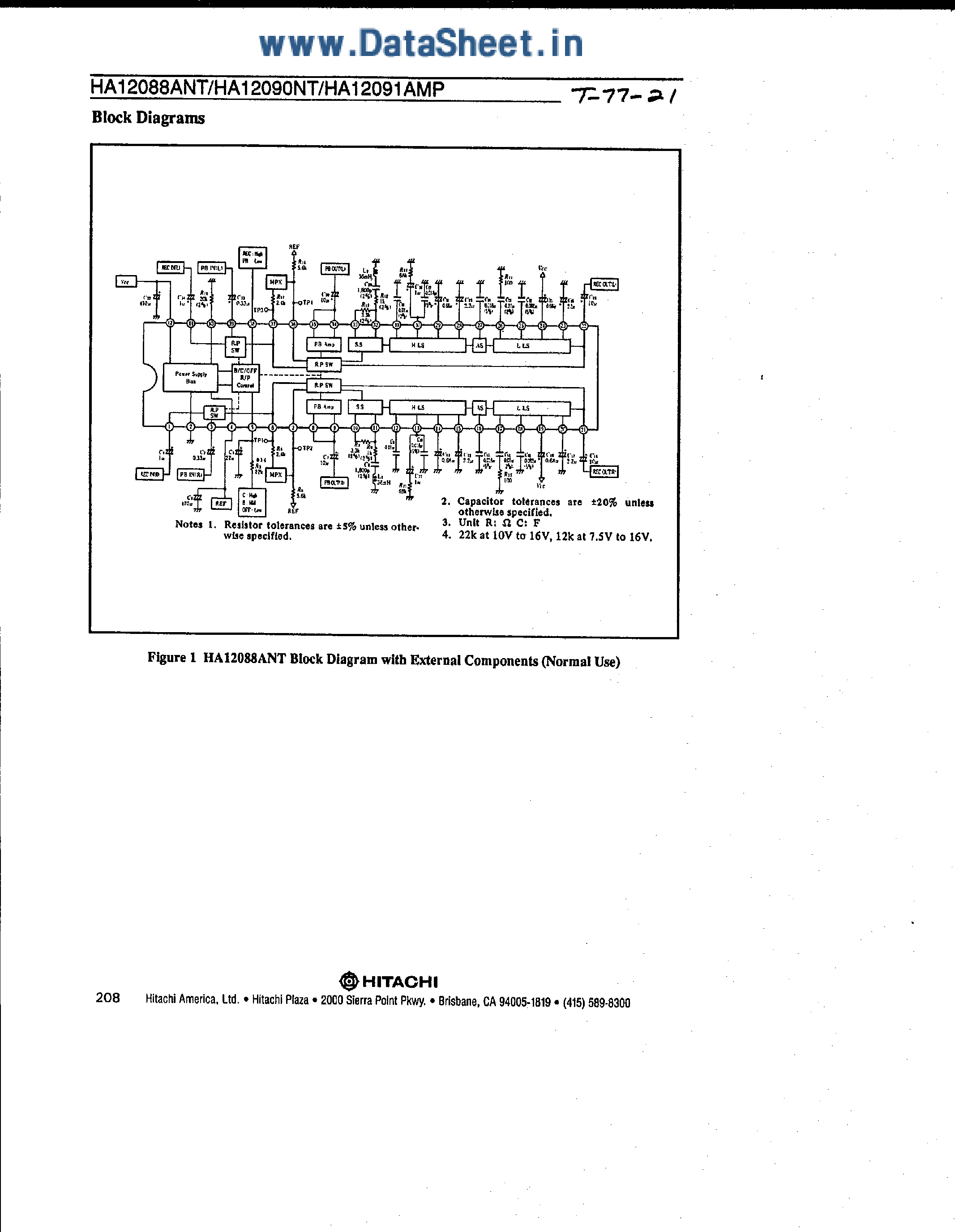Datasheet HA12088ANT page 2 Datasheet HA12088ANT - (HA12088ANT / HA12090NT / HA12091AMP) Dolby B-C Type Reduction System page 2