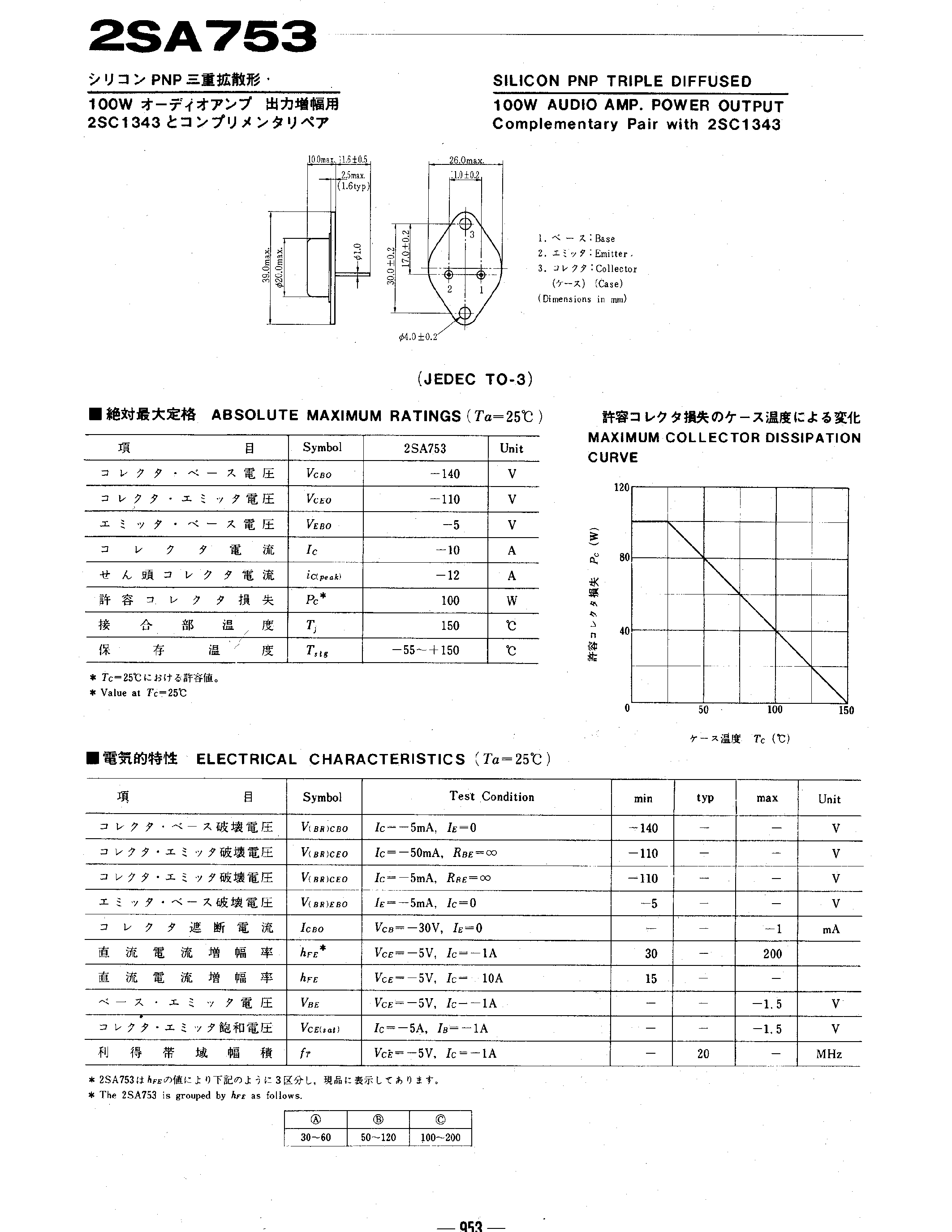 Datasheet 2SA753 page 1 Datasheet 2SA753 - SILICON PNP TRIPLE DIFFUSED page 1