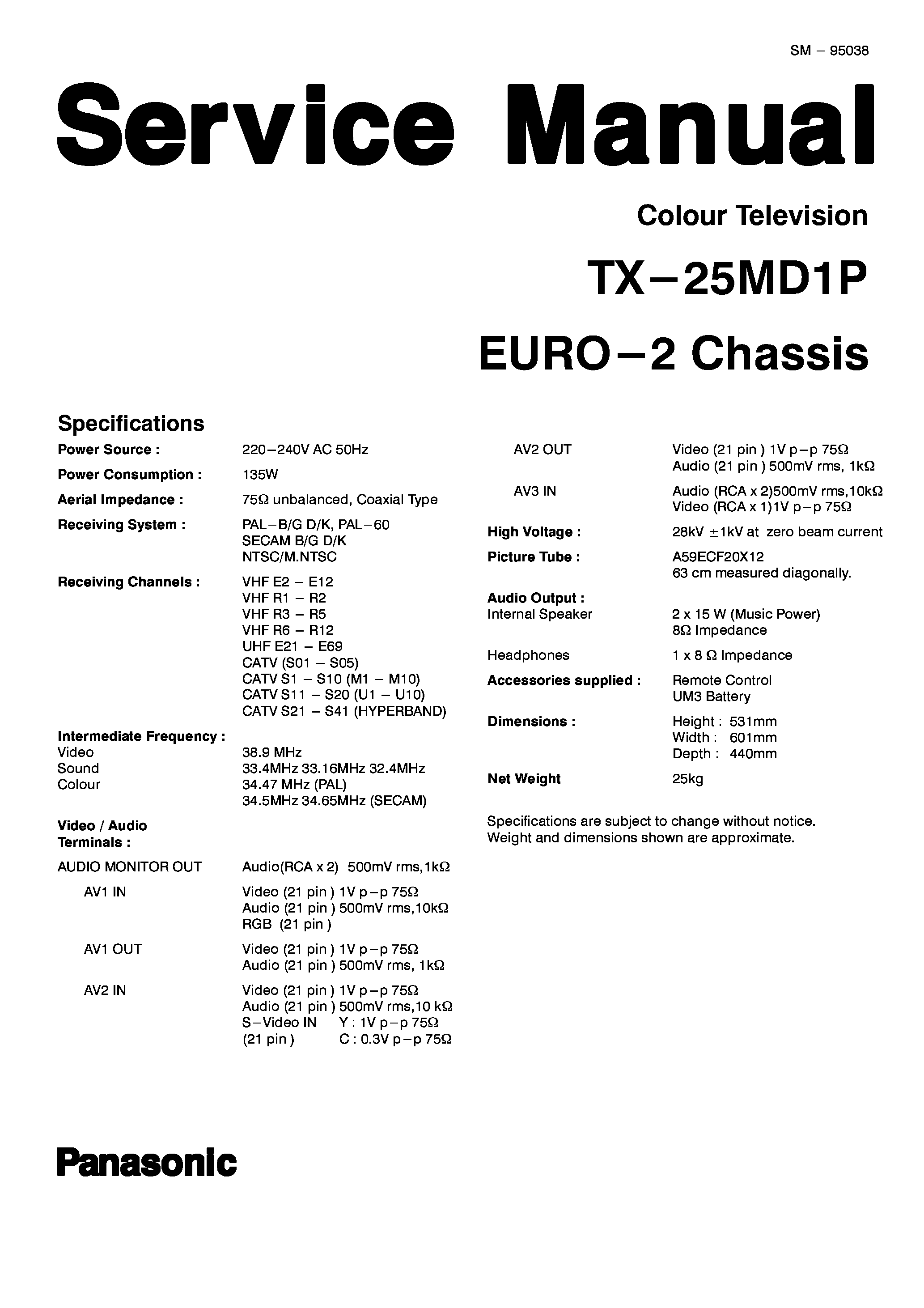 Datasheet TX-25MD1P page 1 Datasheet TX-25MD1P - TX-25MD1P EURO-2 CHASSIS page 1