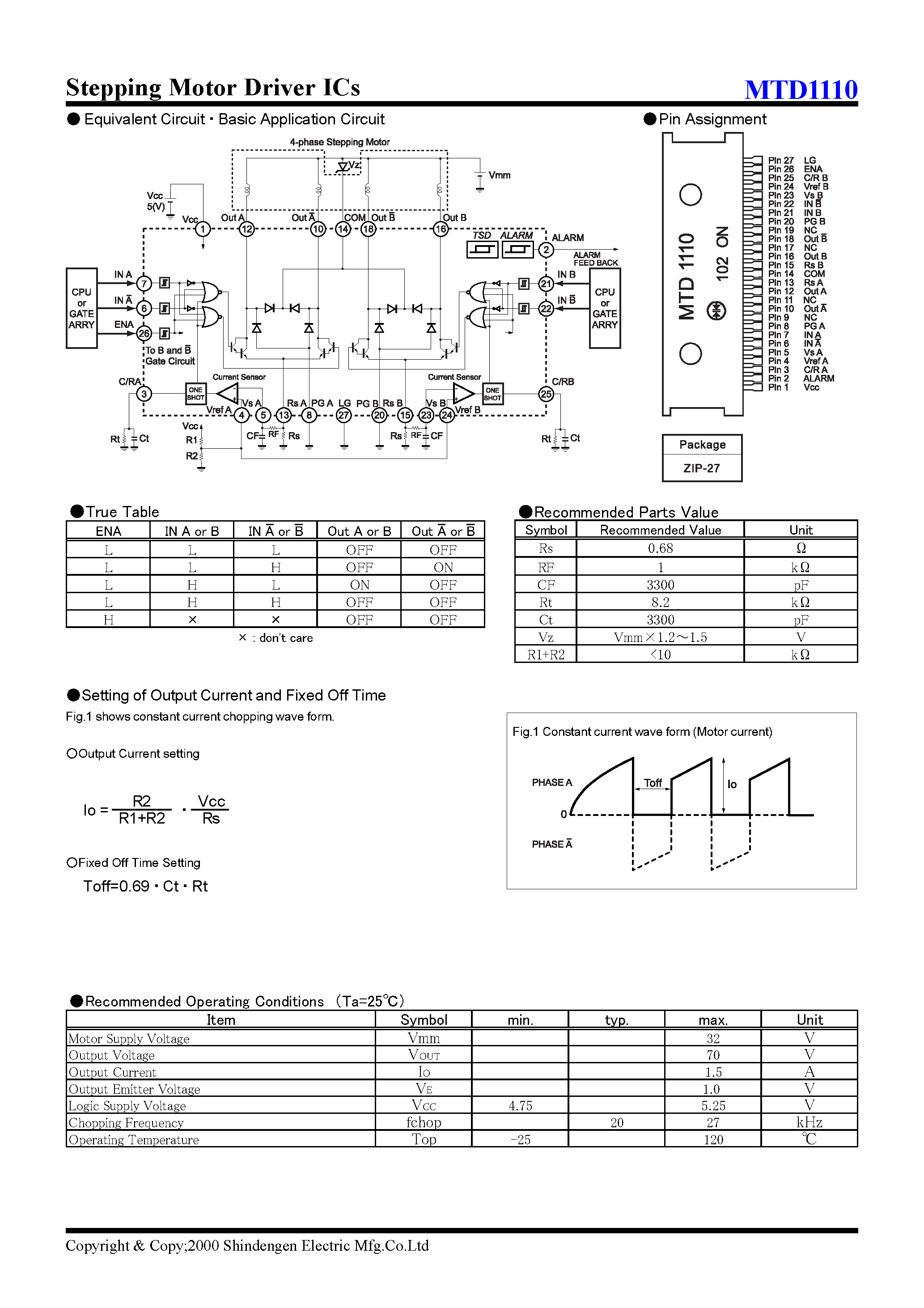 Даташит MTD1110 - Stepping Motor Driver ICs страница 2