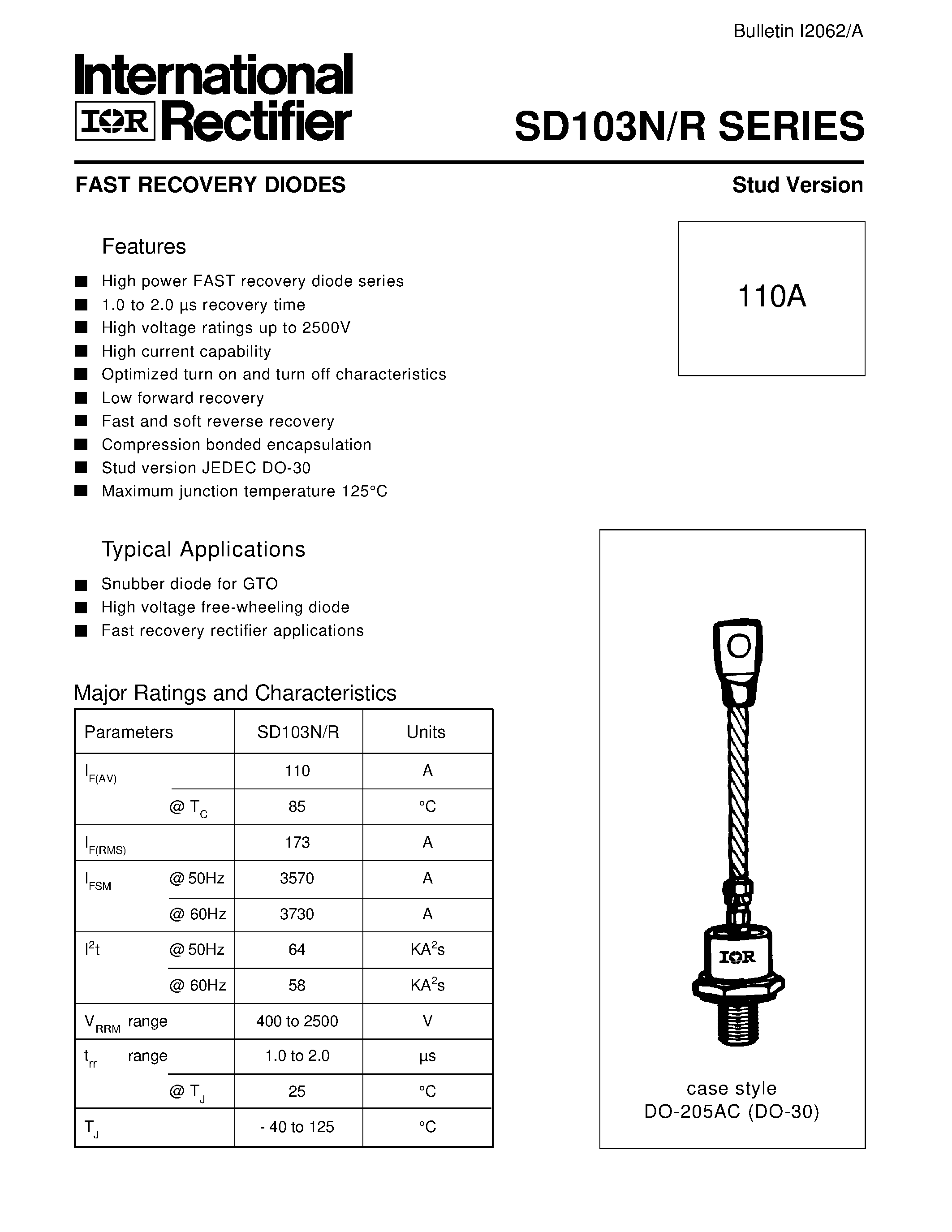 Datasheet SD103N page 2 Datasheet SD103N - FAST RECOVERY DIODES Stud Version page 2