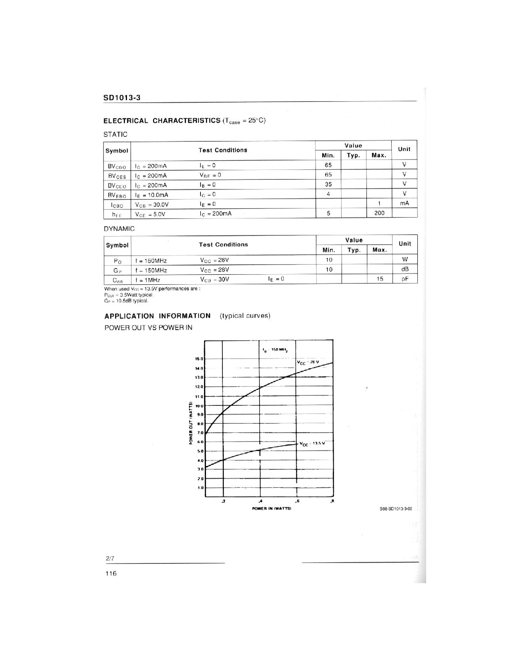 Datasheet SD1013-3 page 2 Datasheet SD1013-3 - RF & MICROWAVE TRANSISTORS 108-152 MHz APPLICATIONS page 2