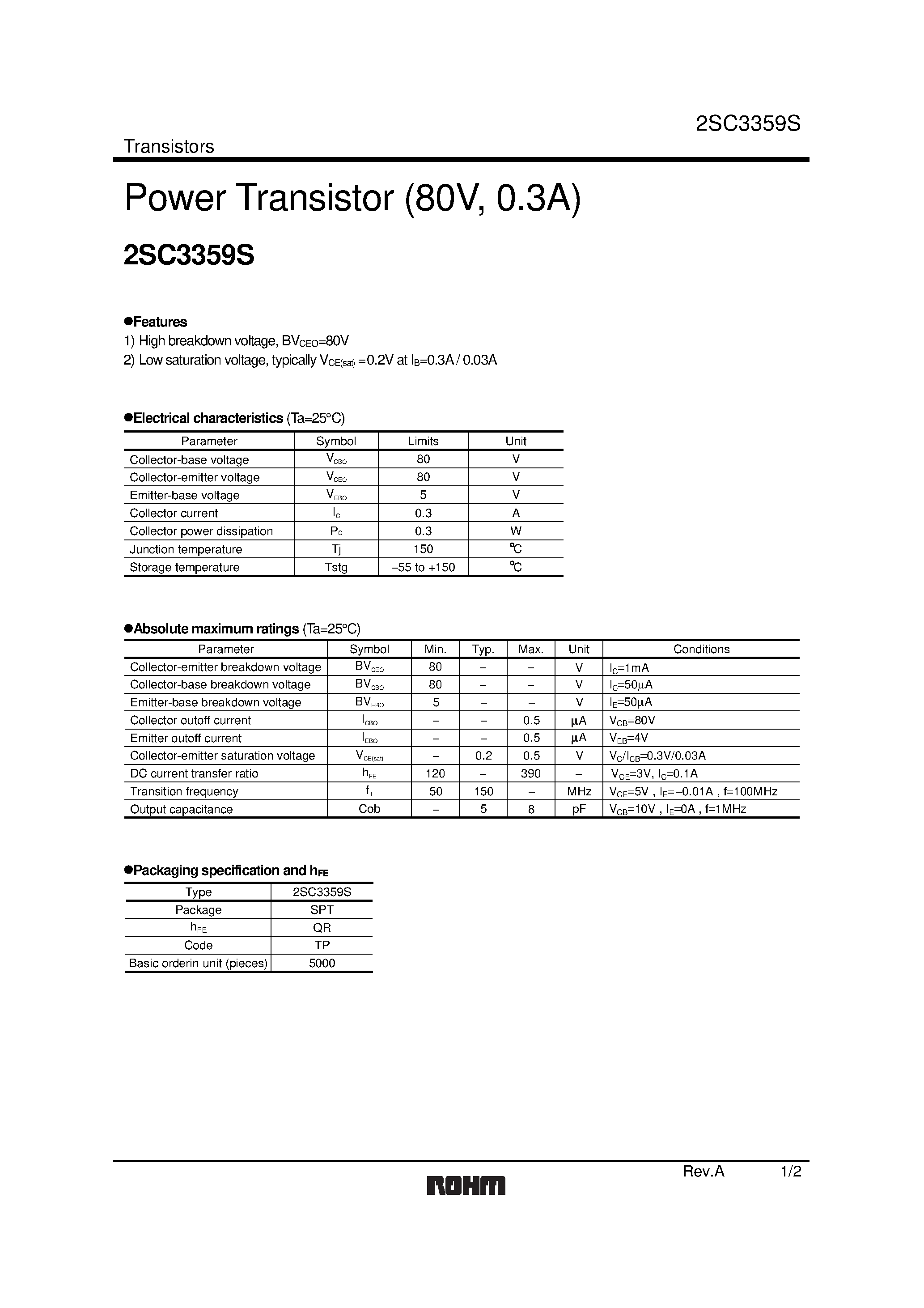 Datasheet 2SC3359S - Power Transistor page 1