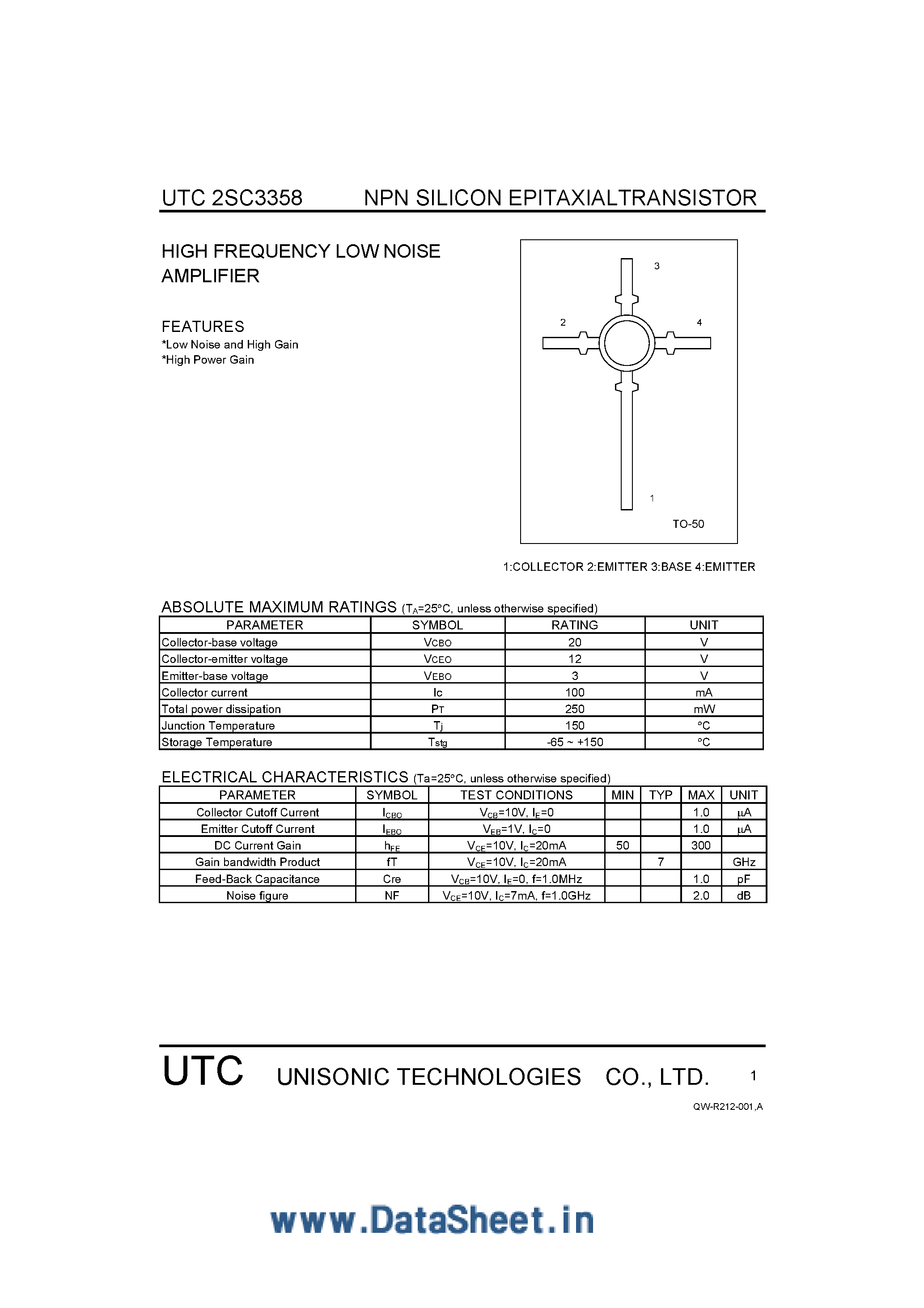 Datasheet 2SC3358 - NPN Silicon Epitaxial Transistor page 1