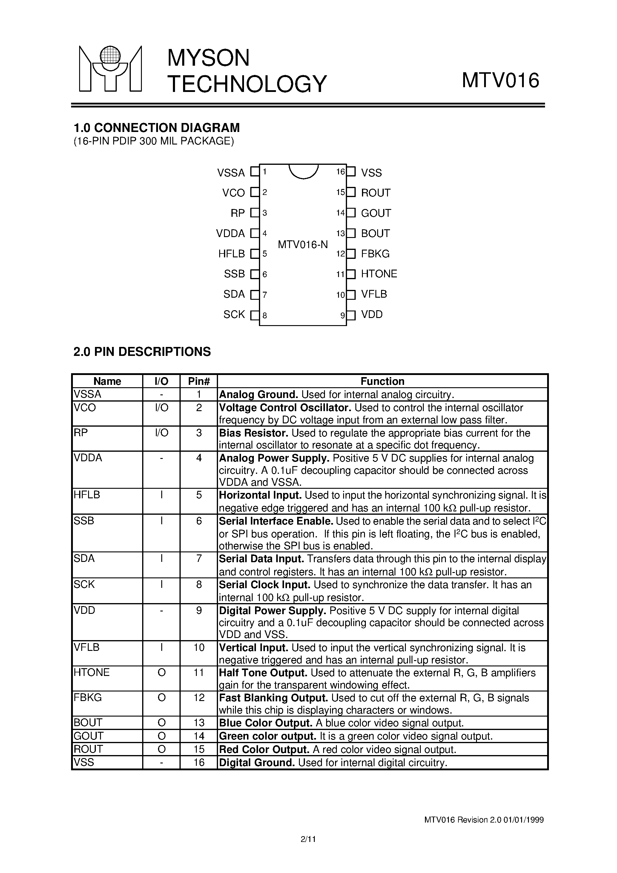 Datasheet MTV016 - Enhanced On-Screen-Display Controller page 2