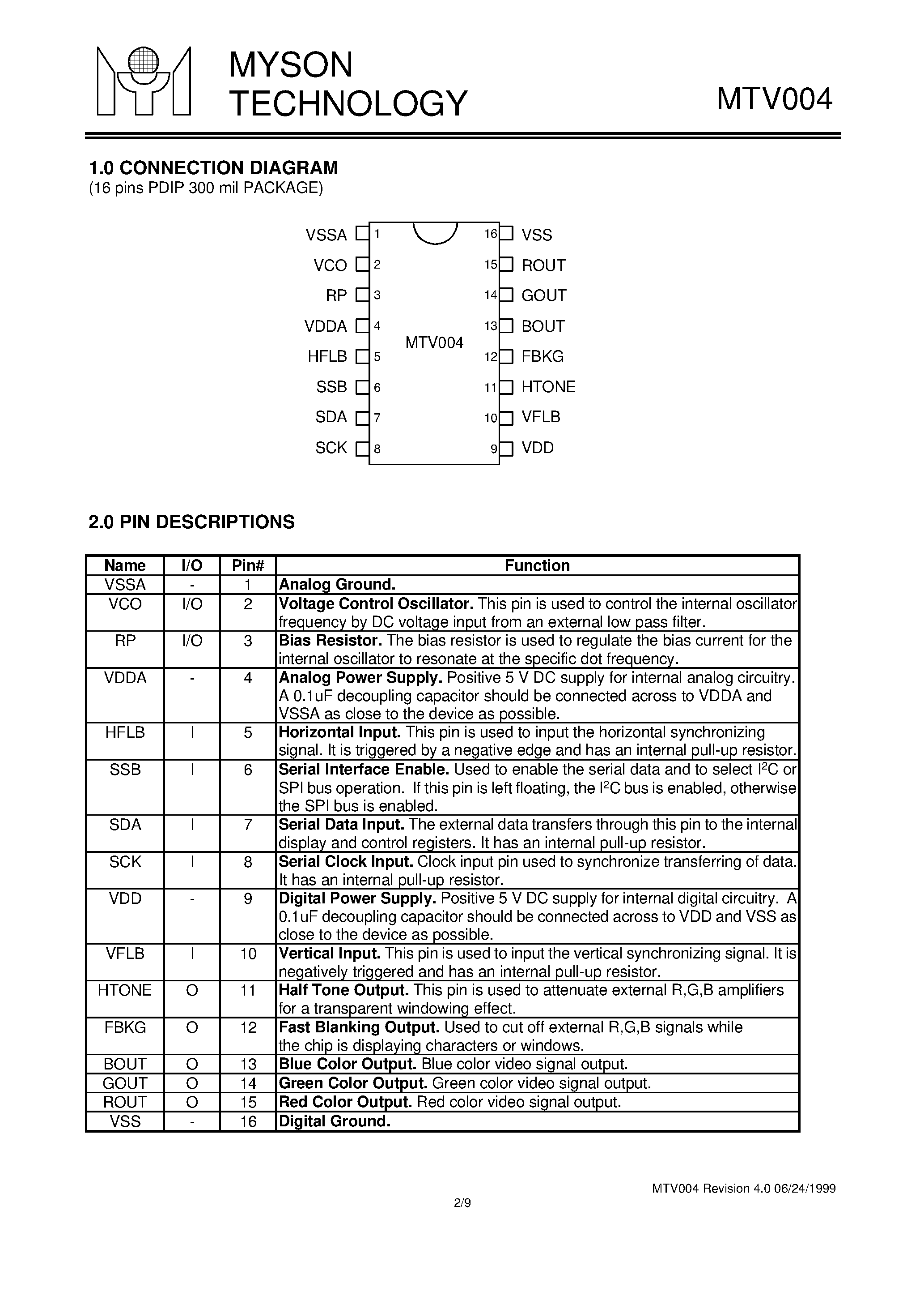 Datasheet MTV004 - On-Screen Display Shrink Version page 2